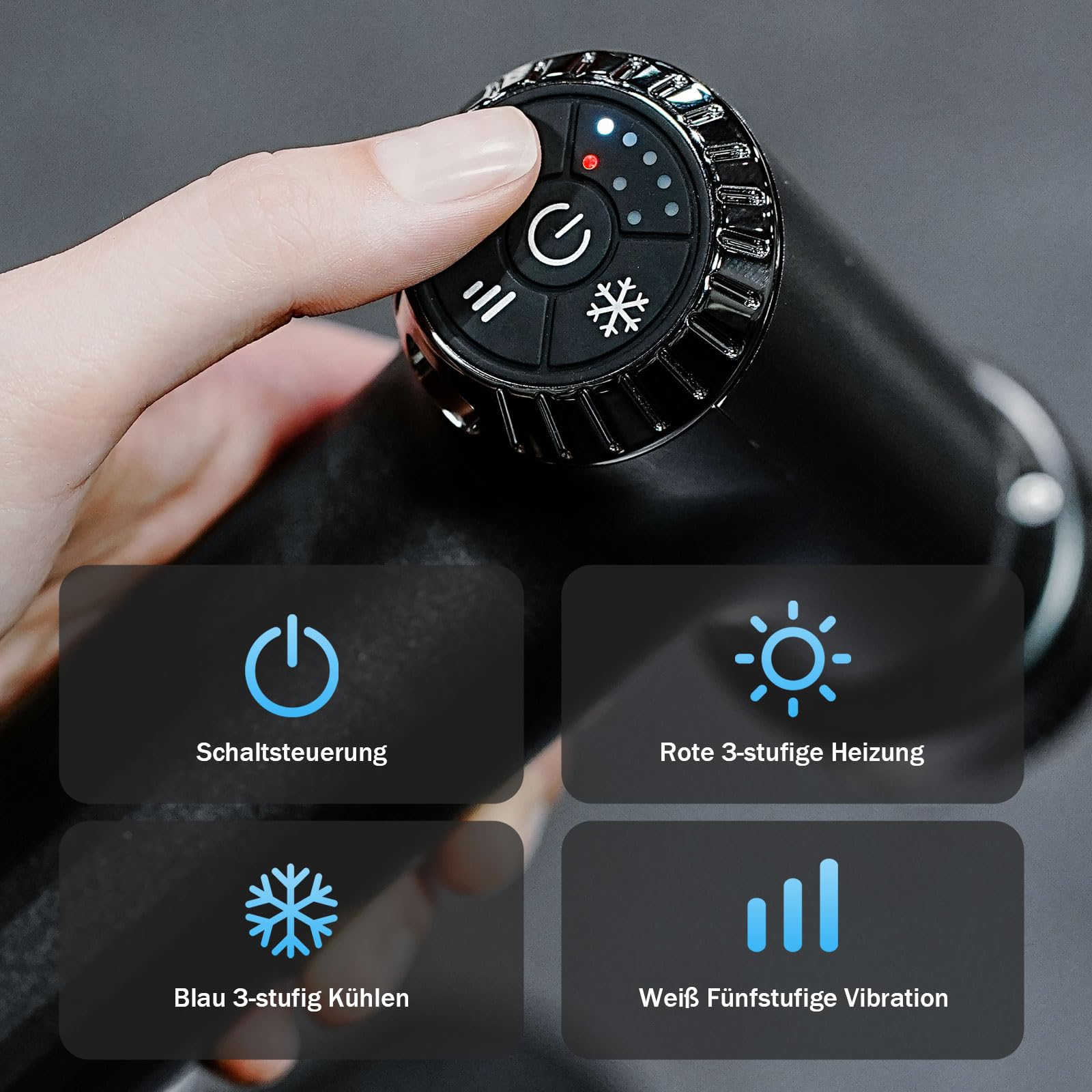 2 in 1 Massagepistole mit Wärme und Kälte, Mini Massagegerät mit Verlängertem Griff, Massage Gun mit Hitze KäLte Function,Tiefengewebe Muskel Massagegerät, 4 Köpfe & Koffer