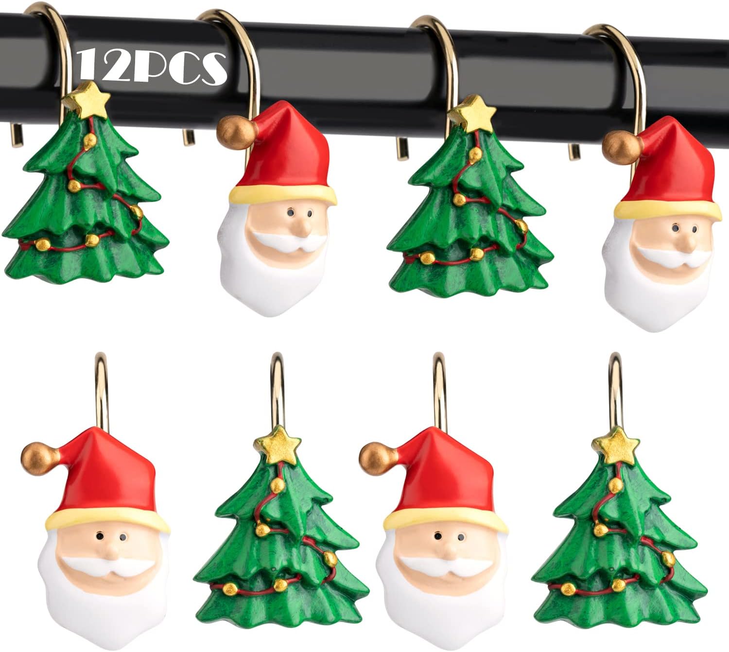 Amazon.com: Christmas Shower Curtain Hooks Rust Proof Shower Curtain ...
