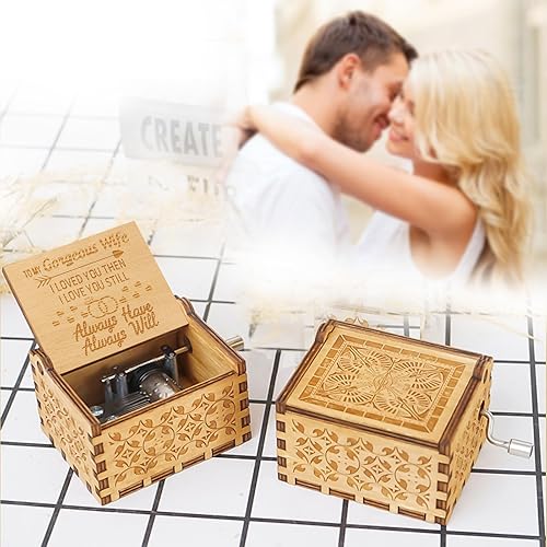 Vista 26 de Caja de música para regalo de hija, cumpleaños de mamá, madre a hija, de madera, grabada, manivela, caja musical Play You are My Sunshine Para hija