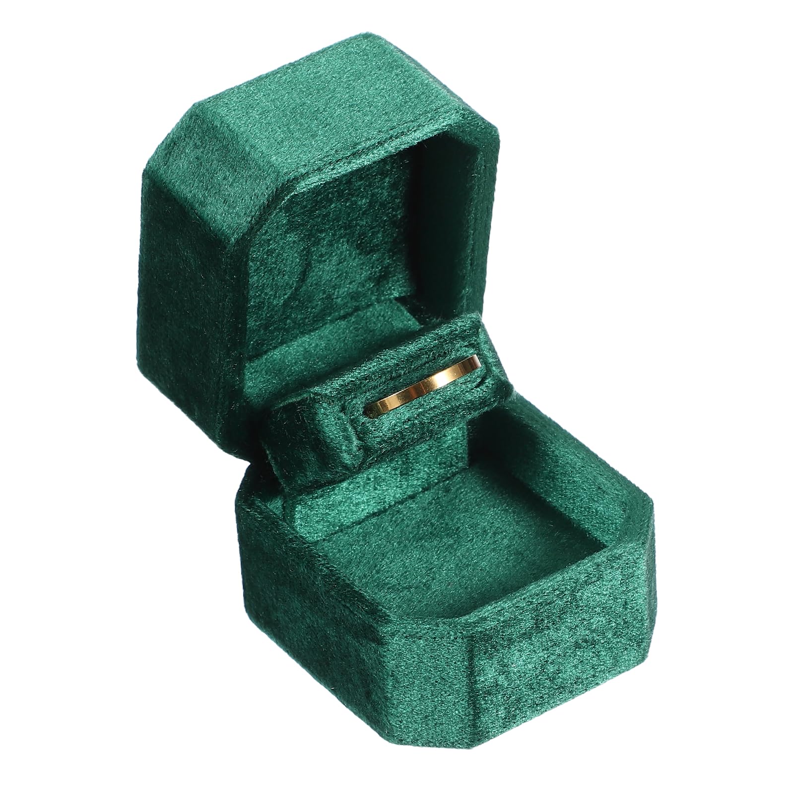 Muiltvoe Velvet Ring Box, 2.1 x 1.89 x 1.7inch Octagon Ring Bearer Box Holder Engagement Jewelry Display Organizer for Proposal, Engagement, Wedding Ceremony, Apricot