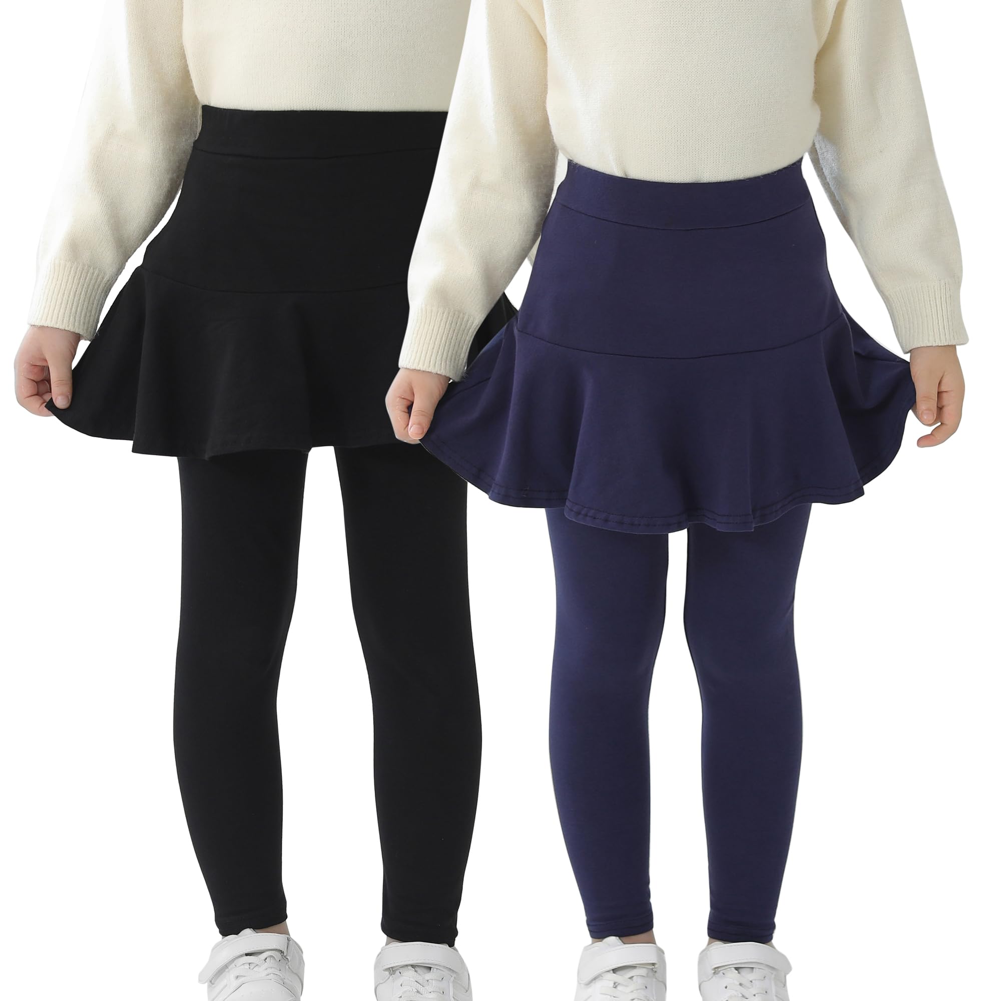 StyleSavvy Trendy Girls' Leggings with Skirt - 2 Pack of Cotton Ruffle Skirt Pants for Kids for 3-8 Years