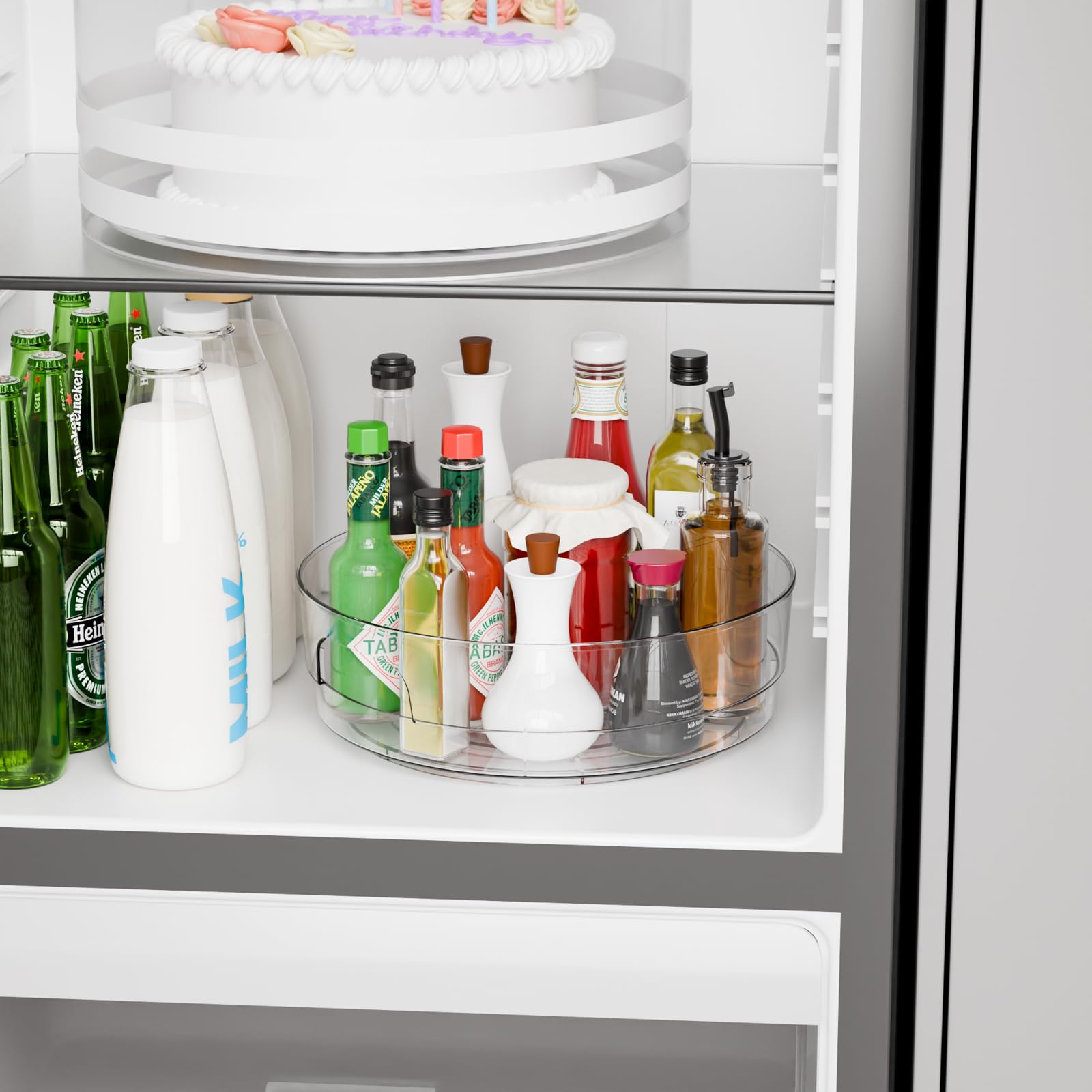 Yieach Lazy Susan Drehteller aus transparentem Acryl, 29,8 cm breit, für Kühlschrank, Schrank – mit Griff – 2 Stück großer Kühlschrank-Sauce Gewürz-Drehtisch-Organizer, drehbares rundes Gewürzregal