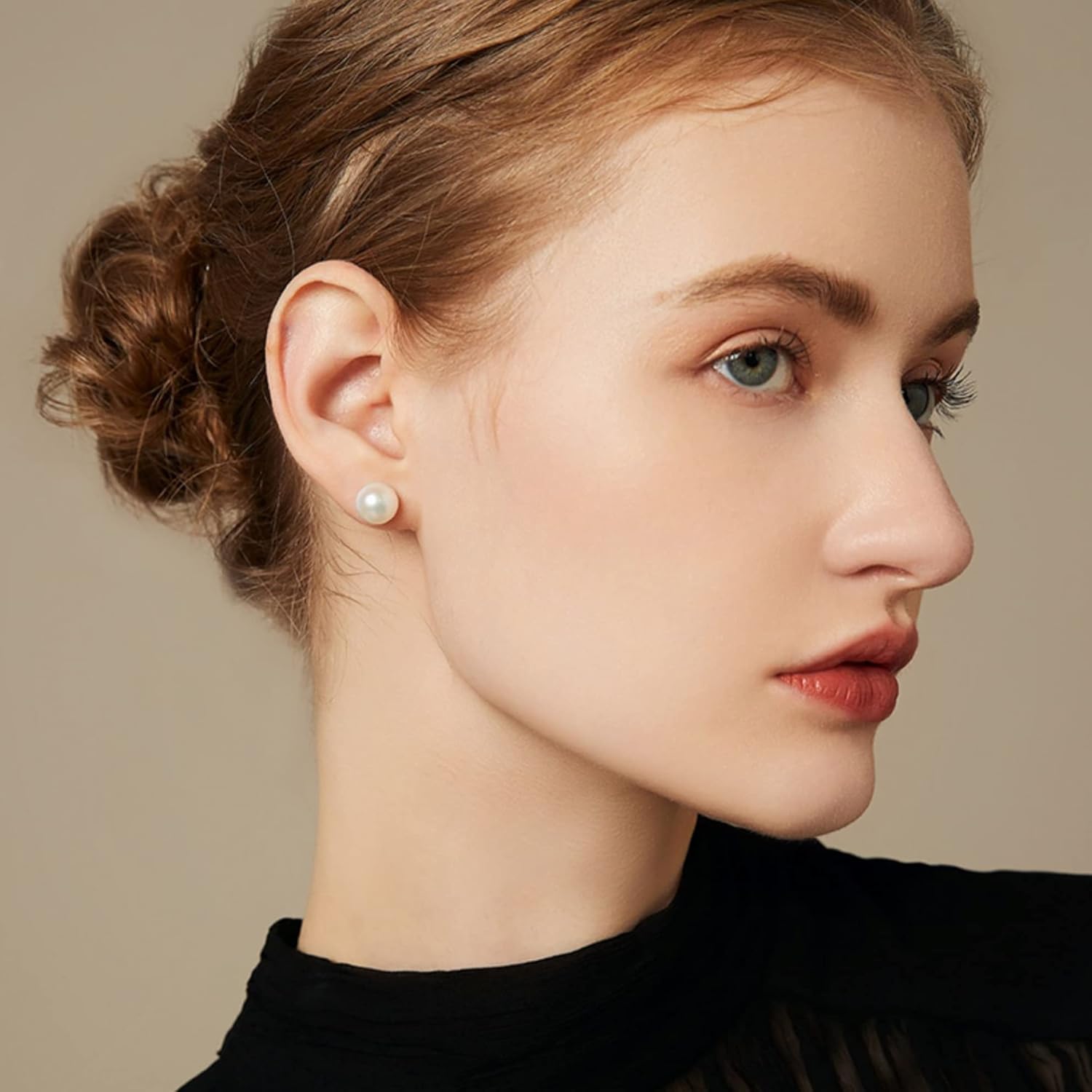 Cowlyn Pearl Stud Earrings 14k Gold Plated 925 Sterling Silver Post Hypoallergenic Earring, Freshwater Cultured Pearl Earrings Shiny Earrings for Women 6-10mm - Image 8