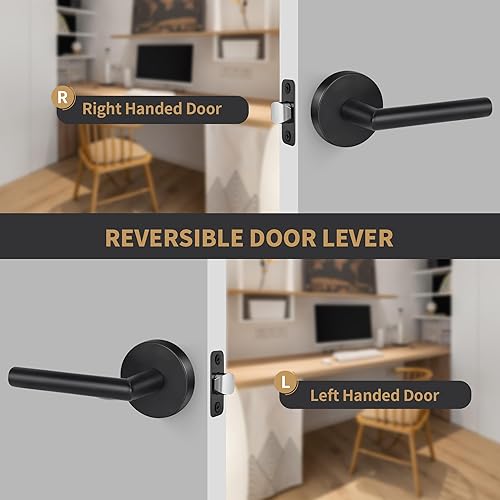 Miniatura 6 de Manija de puerta de paso sin cerradura, manija de puerta sin bloqueo de diseño redondo negro mate, manija de puerta de pasillo interior resistente