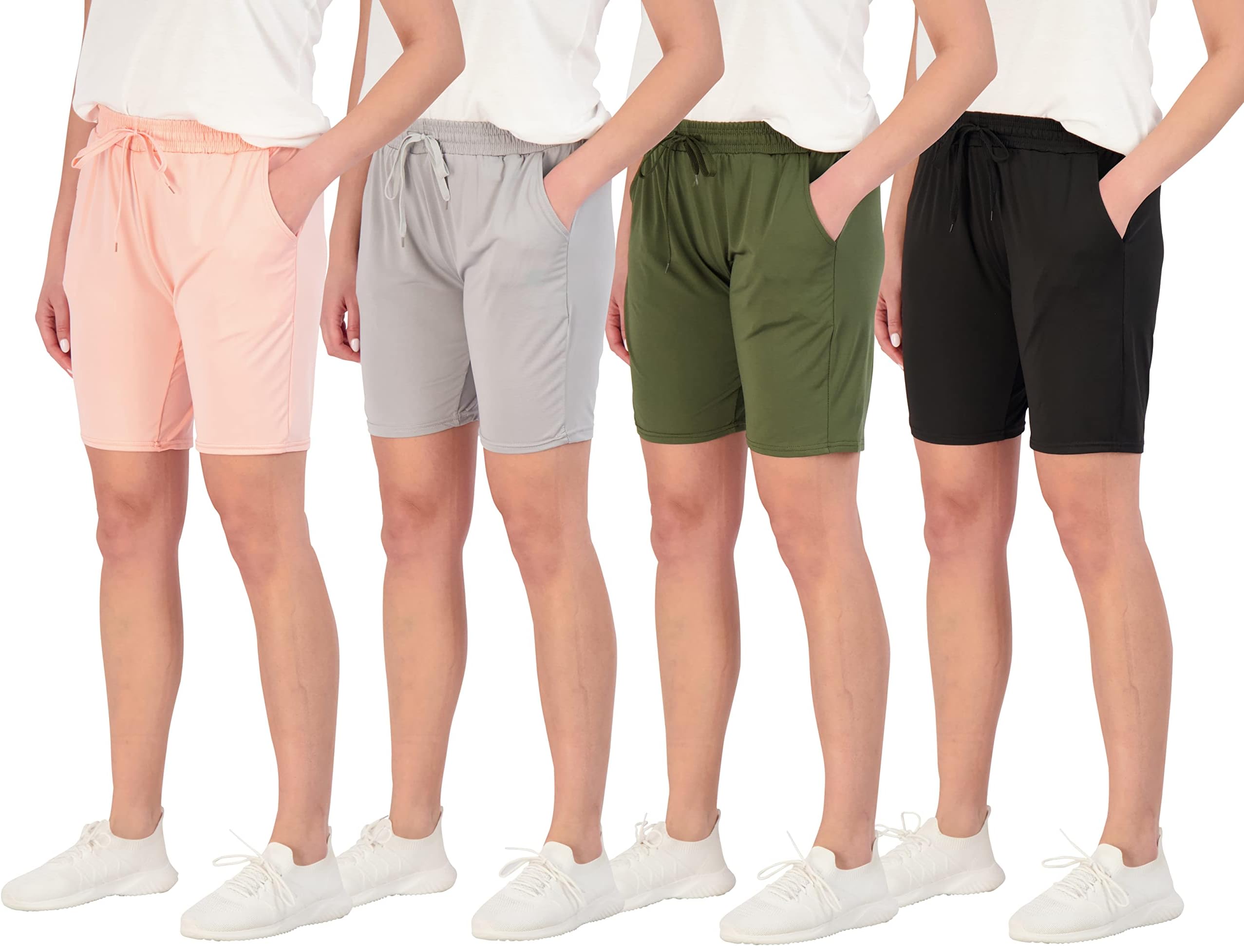 4 Pack: Women's Dry-Fit Athletic 7" Bermuda Long High Waisted Running Shorts (Available in Plus Size)