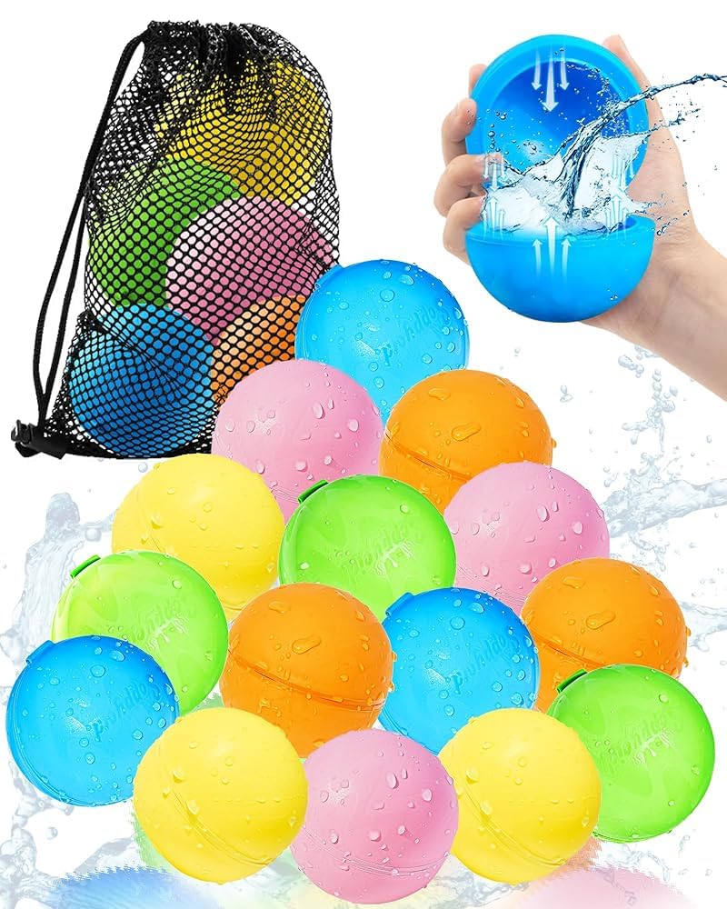 Tlitlimom 15PCS Reusable Water Balloons Quick Fill for Kids, Refillable Magnetic Water Balloons for Pool &amp; Beach, Water Ball Toys for Summer Outdoor Games, Outside Activities