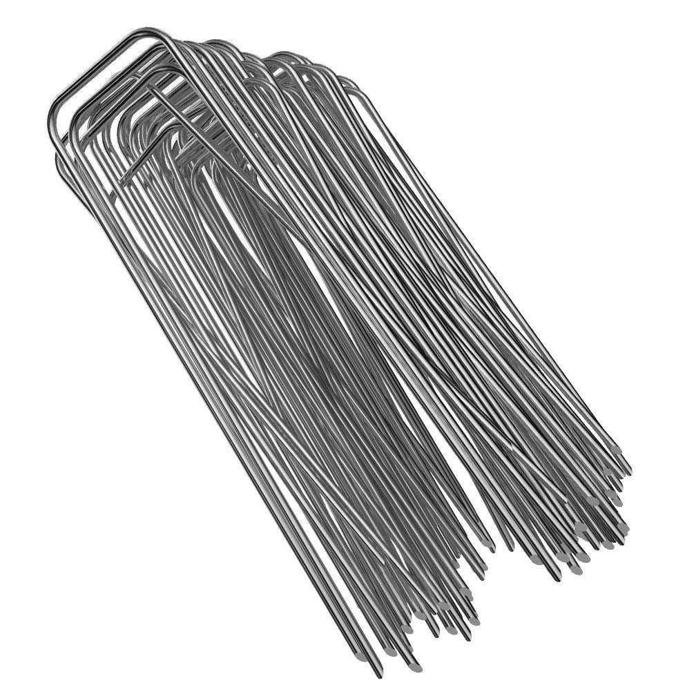 GROWNEER 100-Pack 6" Heavy Duty 11 Gauge Galvanized Steel Garden Stakes Staples Securing Pegs for Securing Weed Fabric Landscape Fabric Netting Ground Sheets and Fleece