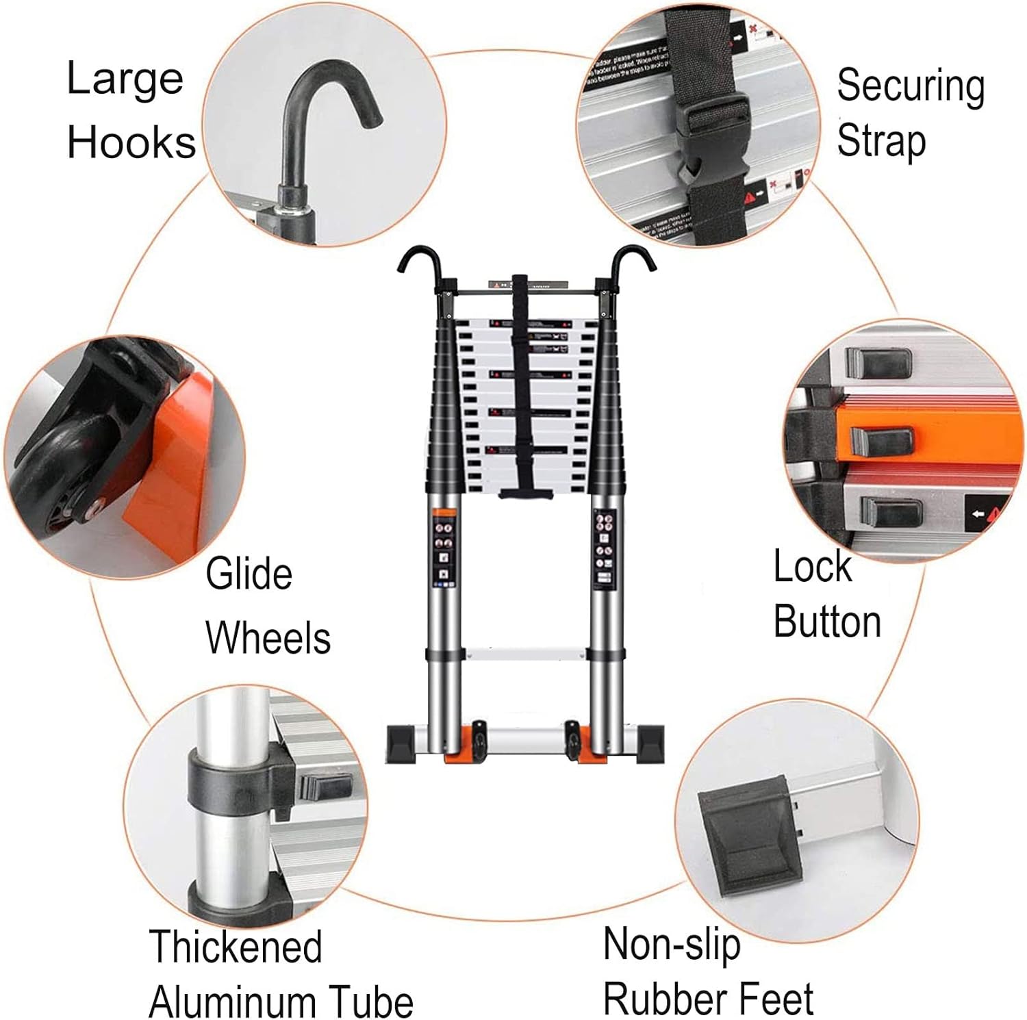 OKUOKA Ladders,Telescoping Ladder for Painting Cleaning Windows Ceilings Exterior, Pro High Loft Folding Ladders, with Hooks, Suports 150Kg/8M/26.2 Ft