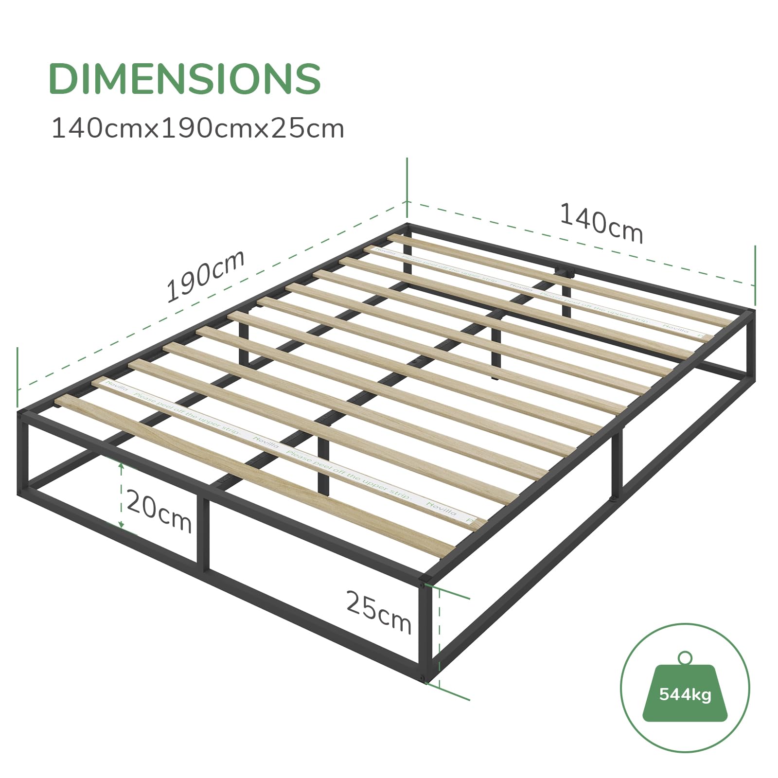 Novilla Cadre De Lit Plateforme Métal Blanc - 120x190 Cm, Hauteur Rangement 30.5cm, Ultra Robuste 544kg, Sans Sommier, Assemblage Facile