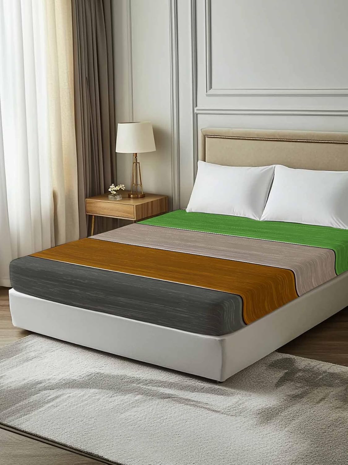 Top Sheet Full Bedding Flat Sheet Only, Farm Gray Green Brown Wood Grain Microfiber Bed Sheets Soft Breathable Bedding Flat Sheets, Rustic Wooden Plank Hotel Luxury Top Sheets