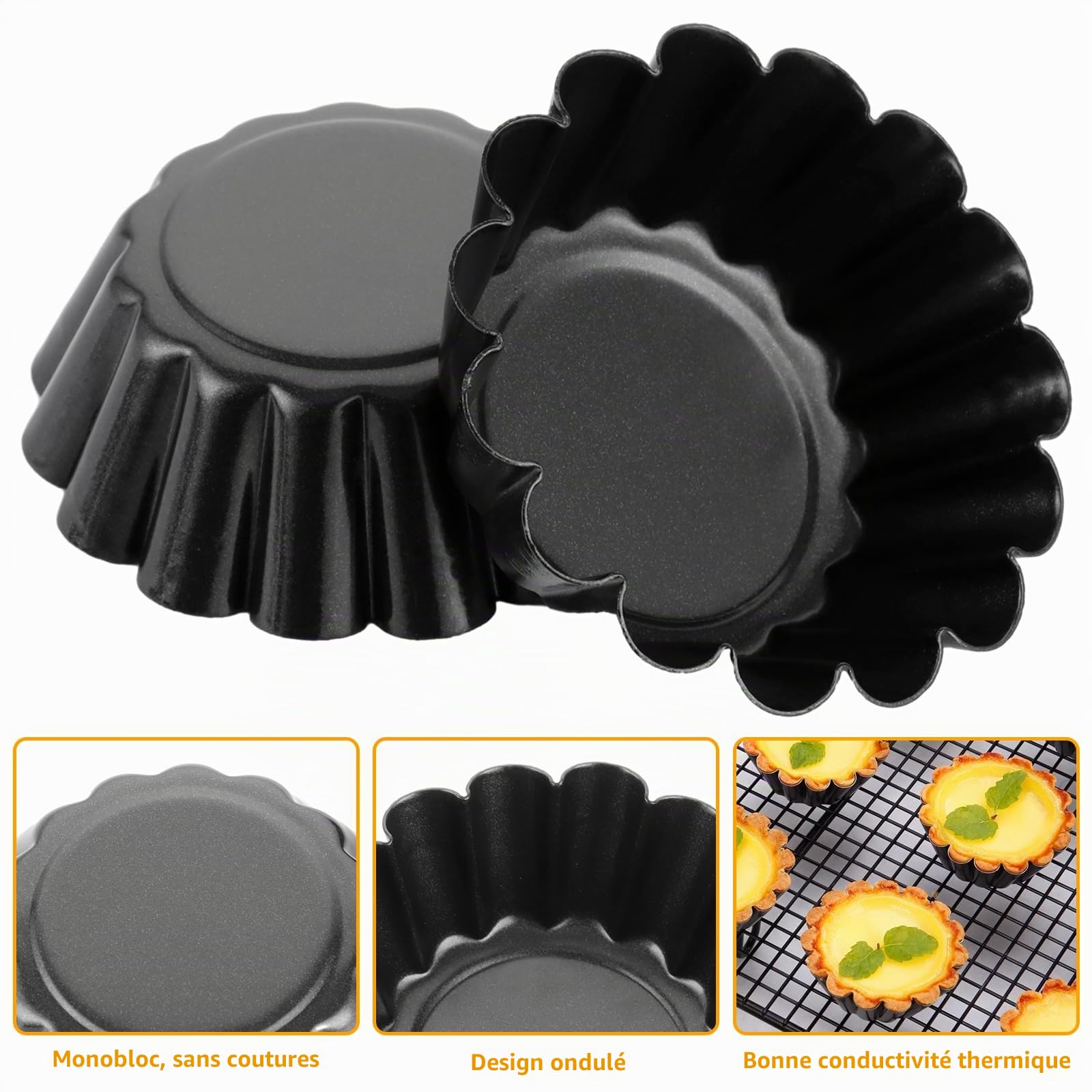 Lot de 20 Moules à Tartelettes, Moule Tartelette et Moule à Tarte aux Œufs en Acier au Carbone 6,5 cm pour Pâtisserie, Quiche, Cupcakes et Cuisson Maison