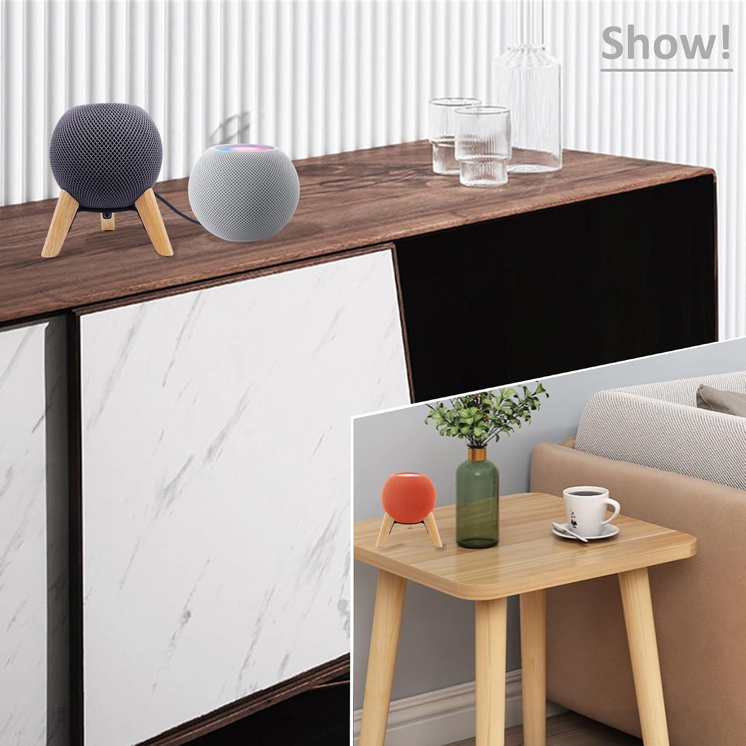 Real Wood Stand for Homepod mini,Wooden Tripod with Metal Frame,Safe Stable Holder Mount with Anti-Slip Silicone pad Protects Home pod mini smart Speaker(Color:White Oak)