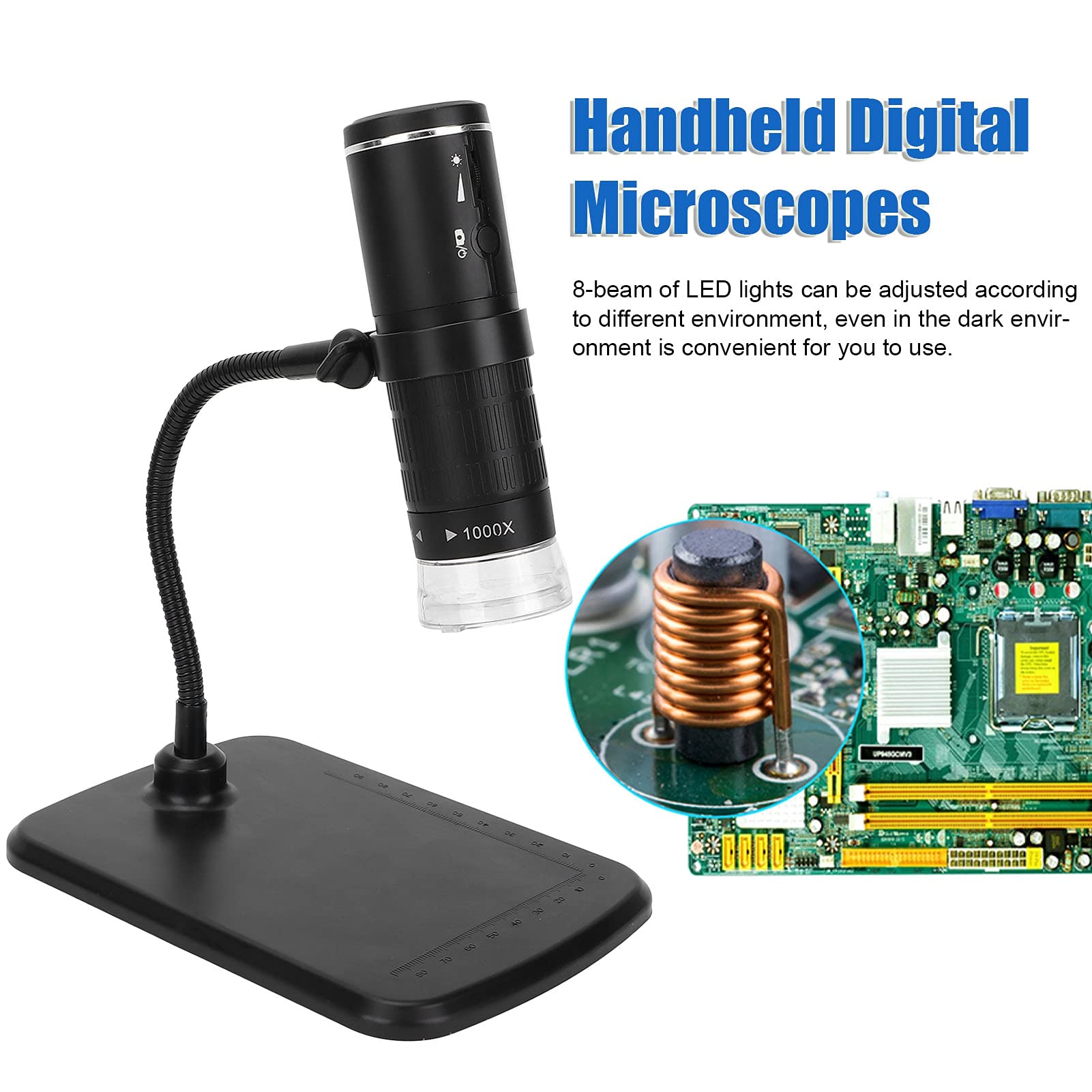 Pongnas Mini-Vergrößerungsmikroskopie, Tragbares Tragbares, Flexibles WLAN-Digitalmikroskop, 50-1000-fache Kamera mit 8 LED-Leuchten, 1080P HD-Pixel Zur Beobachtung