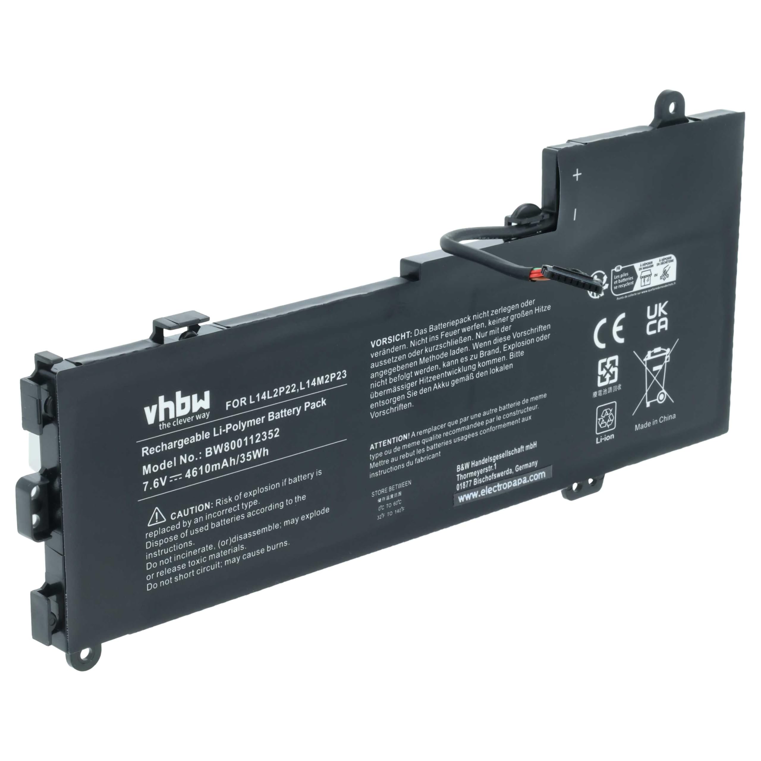 vhbw Akumulator litowo-polimerowy 4500 mAh (7,6 V) kompatybilny z notebookiem Lenovo E31, E31-70, U30, U30-70, U31, U31-70, zamiennik do L14L2P22, L14M2P24, L14S2P22.
