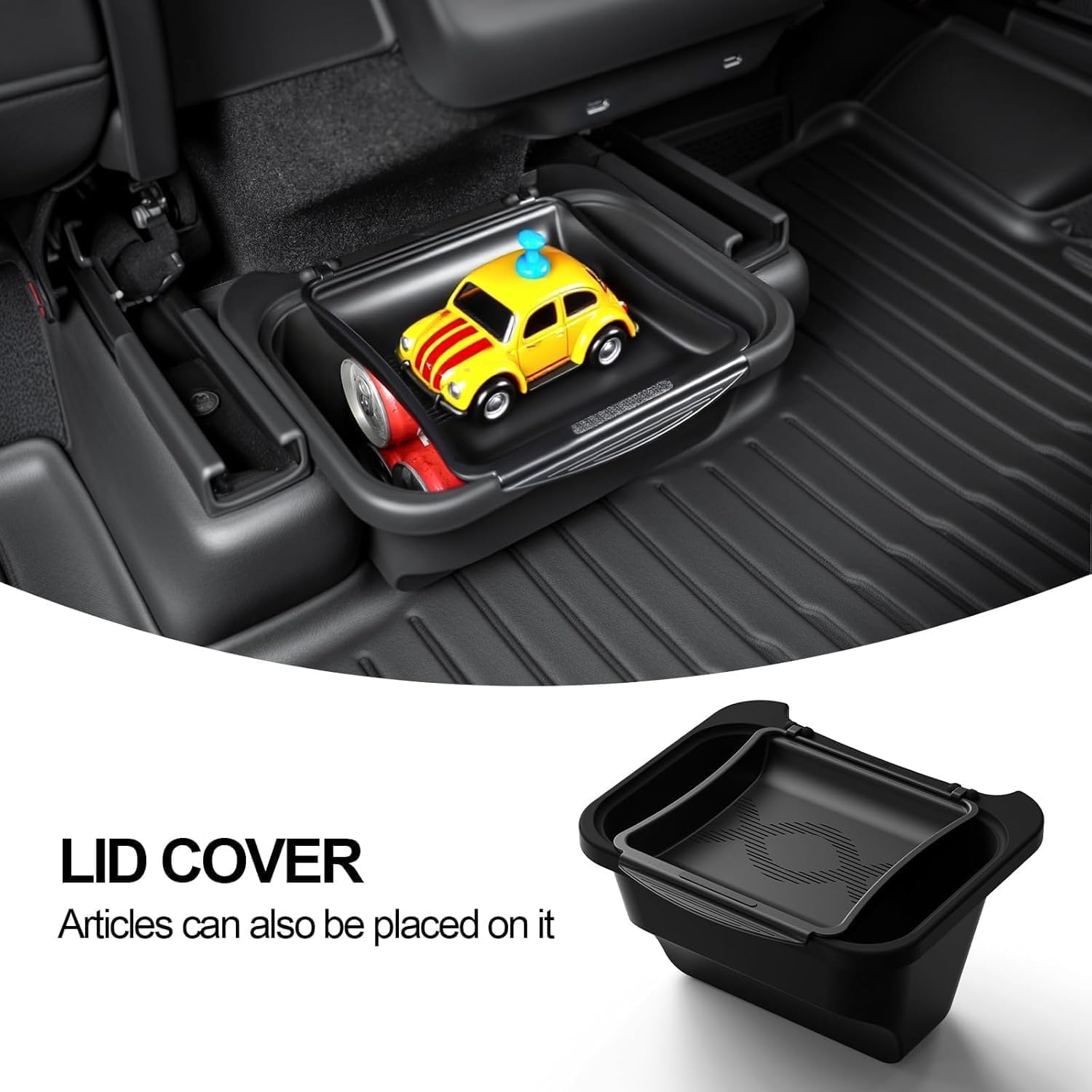 topfit organisateur de console centrale arrière pour Tesla Model Y Juniper boîte de rangement sous siège, poubelle avec couvercle accessoires intérieurs pour Model Y Juniper 2025-2026