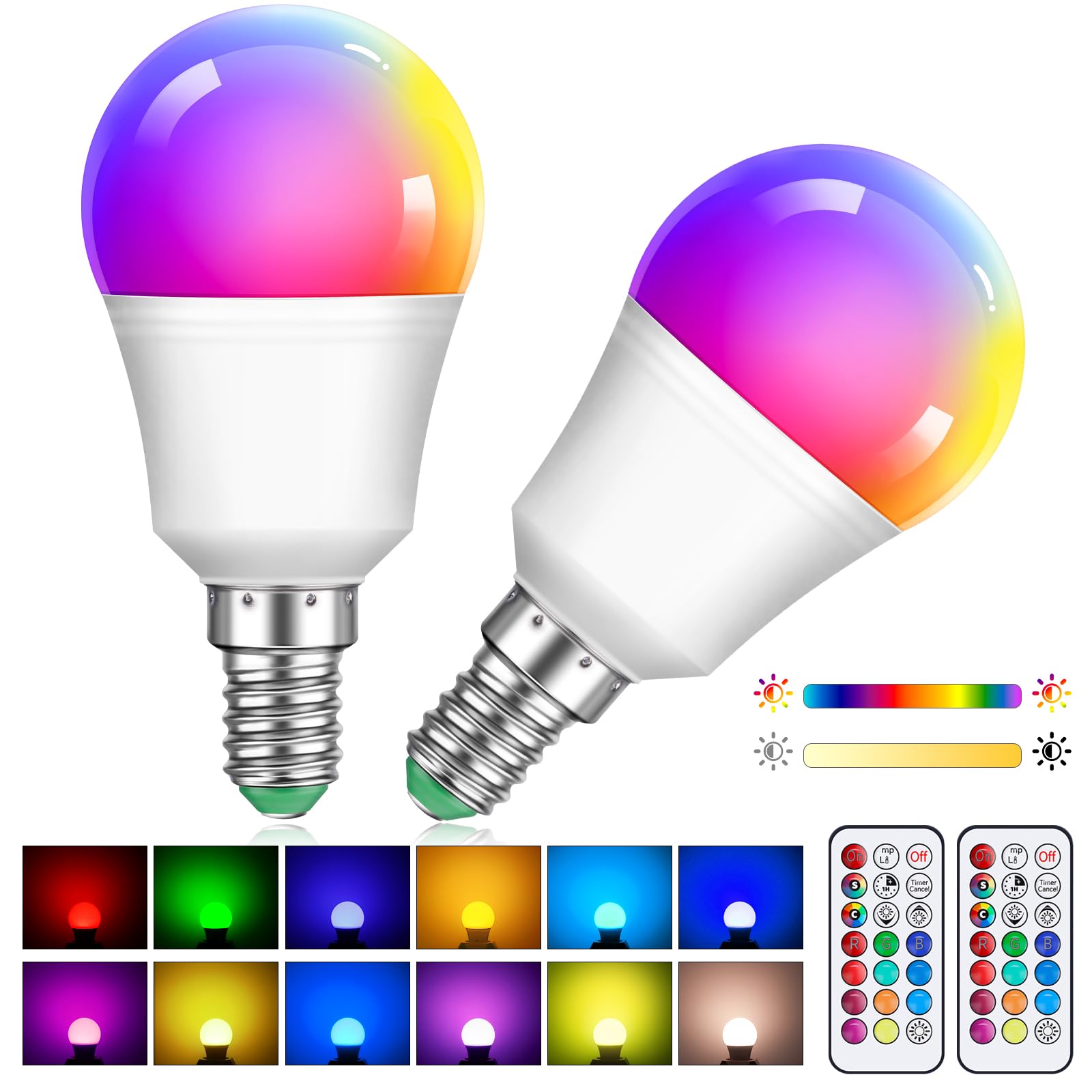 Liuyife 2 Stück 5W(Ersatz 40W) G45 Dimmbare Mehrfarbige Edison LED Lampe Mit Fernbedienung, E14 Schraubsockel, Farbwechselbirne, RGB+Warmweiß, Geeignet Für Alltagsbeleuchtung Und Stimmungsbeleuchtung
