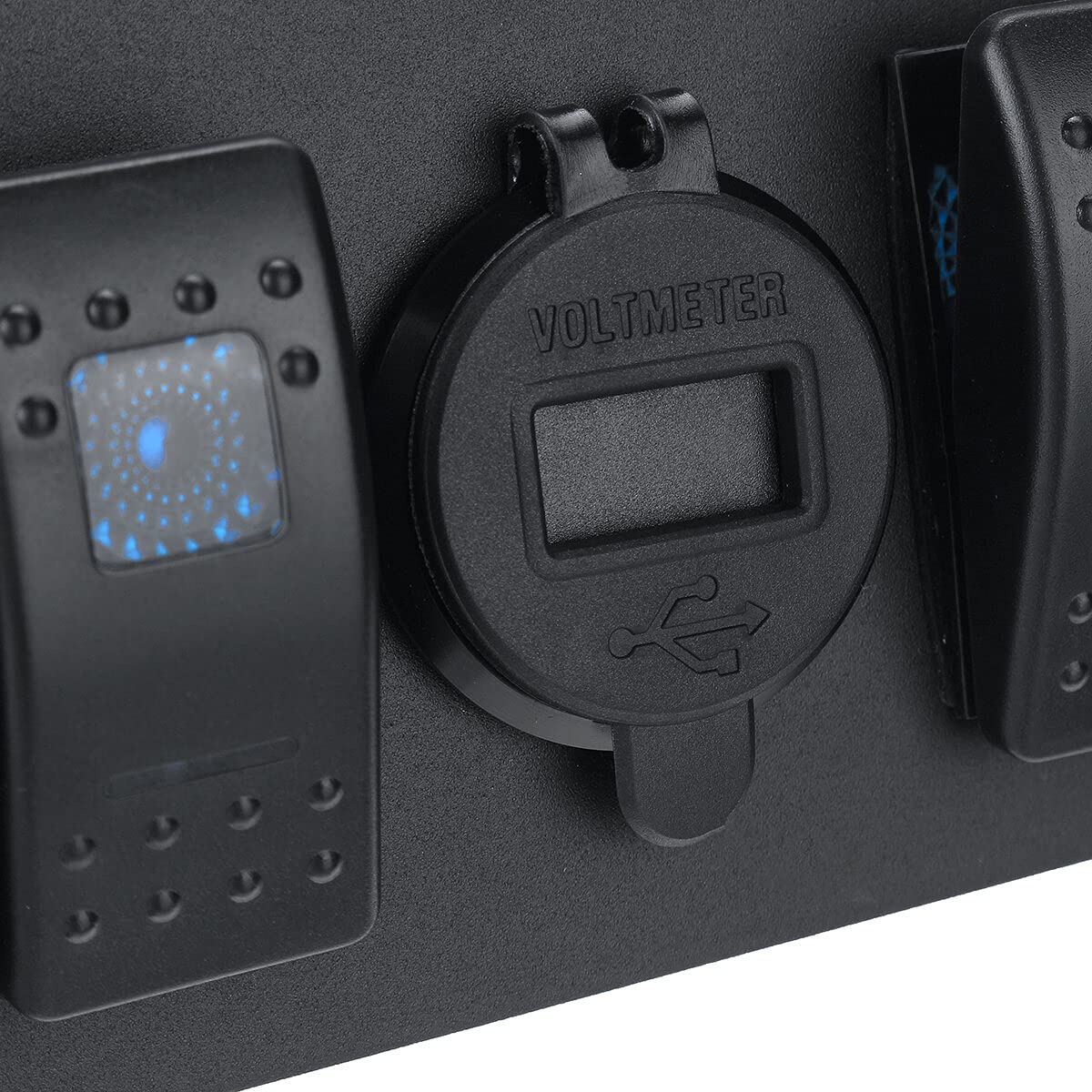 Pannello Switch Rocker A 6 Bande Con Voltmetro Caricabatterie Usb Qc 3.0 - Blu