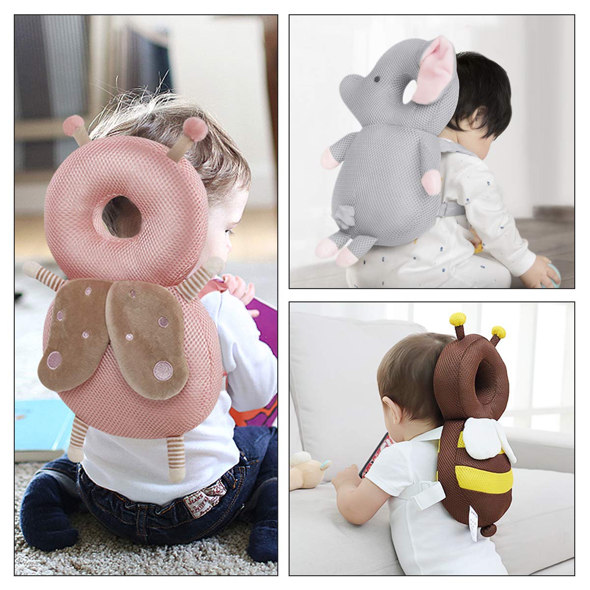 SONARIN Baby Kopfschutz atmungsaktives Verstellbares Schutzkissen für Babykopf,Anti Fall Kopfstützenkissen für Kleinkinder(Schmetterling)