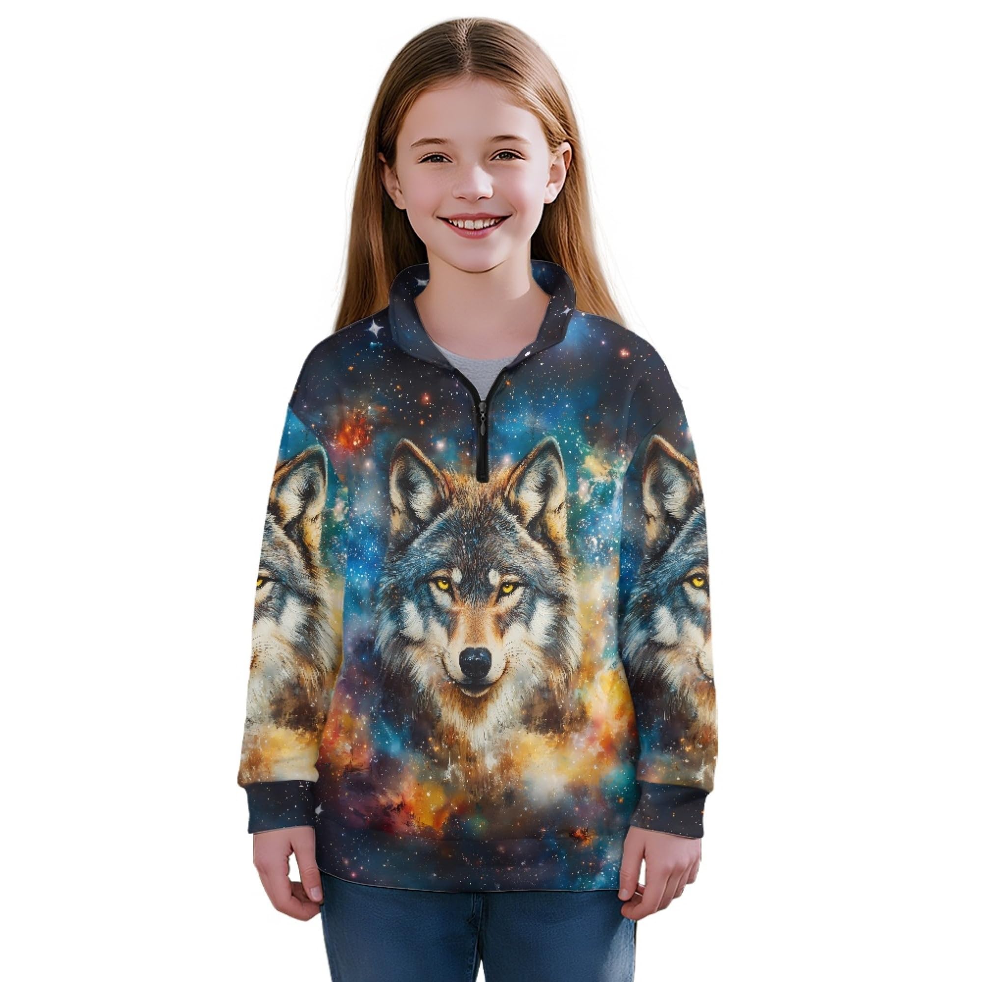 AmzPrint Girls Quarter Zip Jackets Long Sleeve Pullover Novelty Athletic Running Graphic Hoodies For Big Girls