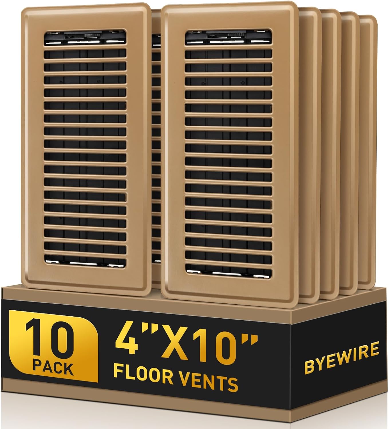 Floor Vent Covers, 4x10 Floor Register Heavy Duty Steel Vent Covers for Home Floor and Sidewall, Heat Air Vent Covers with Easy Adjust Air Supply Lever, Rust Proof Finish Air Registers Brown, 10 Pack