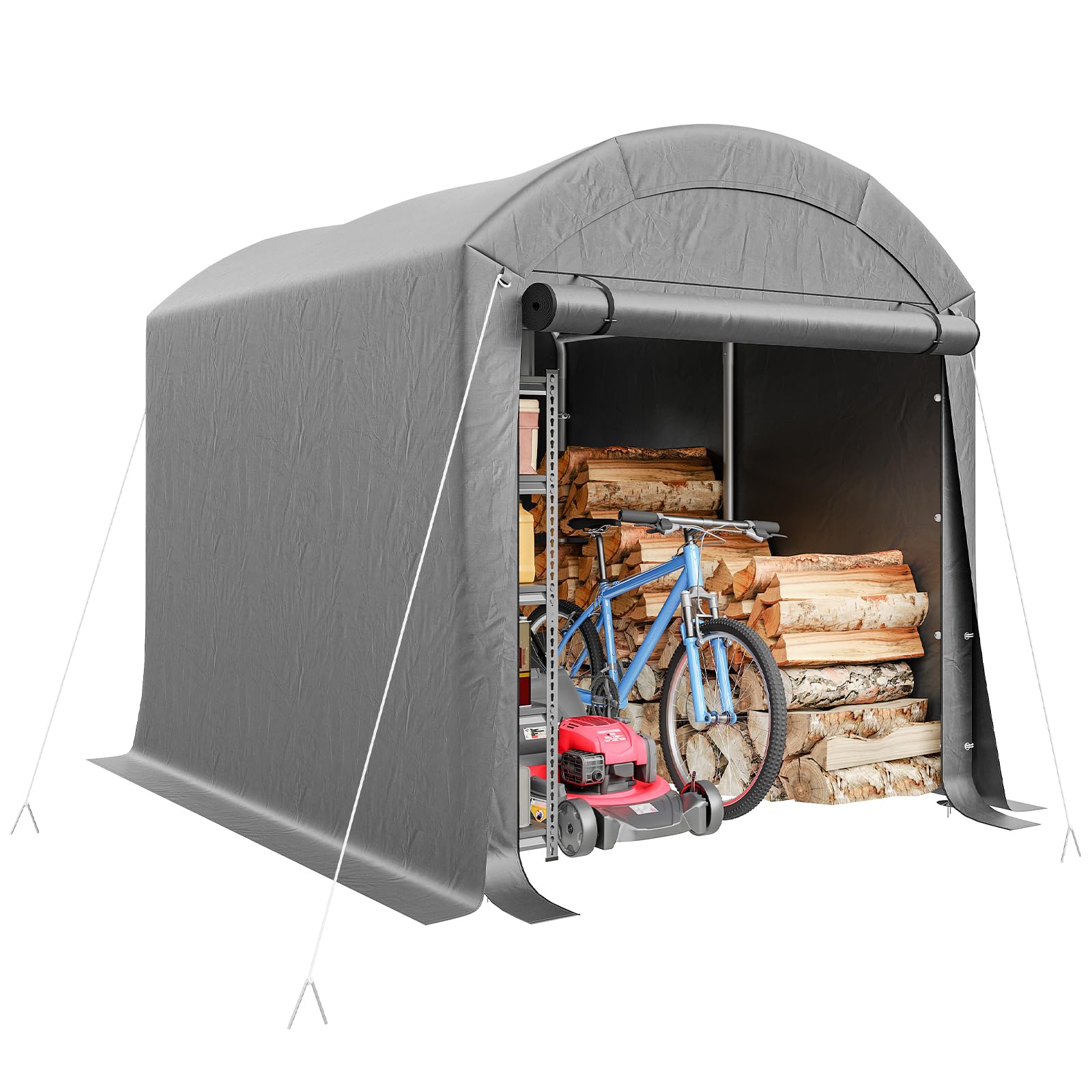 LARMNEE Fahrradunterstand, Fahrradgarage, Gerätehaus, Garagenzelt, 182 x 182 x 205 cm, Carport Lagerzelt Gerätezelt für Gartengeräte Fahrräder, für Garage, Garten, Abstellraum, Grau EGY01ZX02