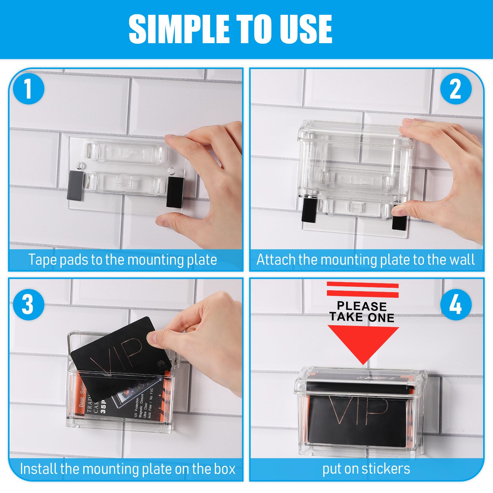 Tarjetero acrílico para tarjetas de visita al aire libre, soporte de pared, puerta transparente, soporte para tarjetas de visita para coche con calcomanía Take One para oficina, tienda, camión, pared,