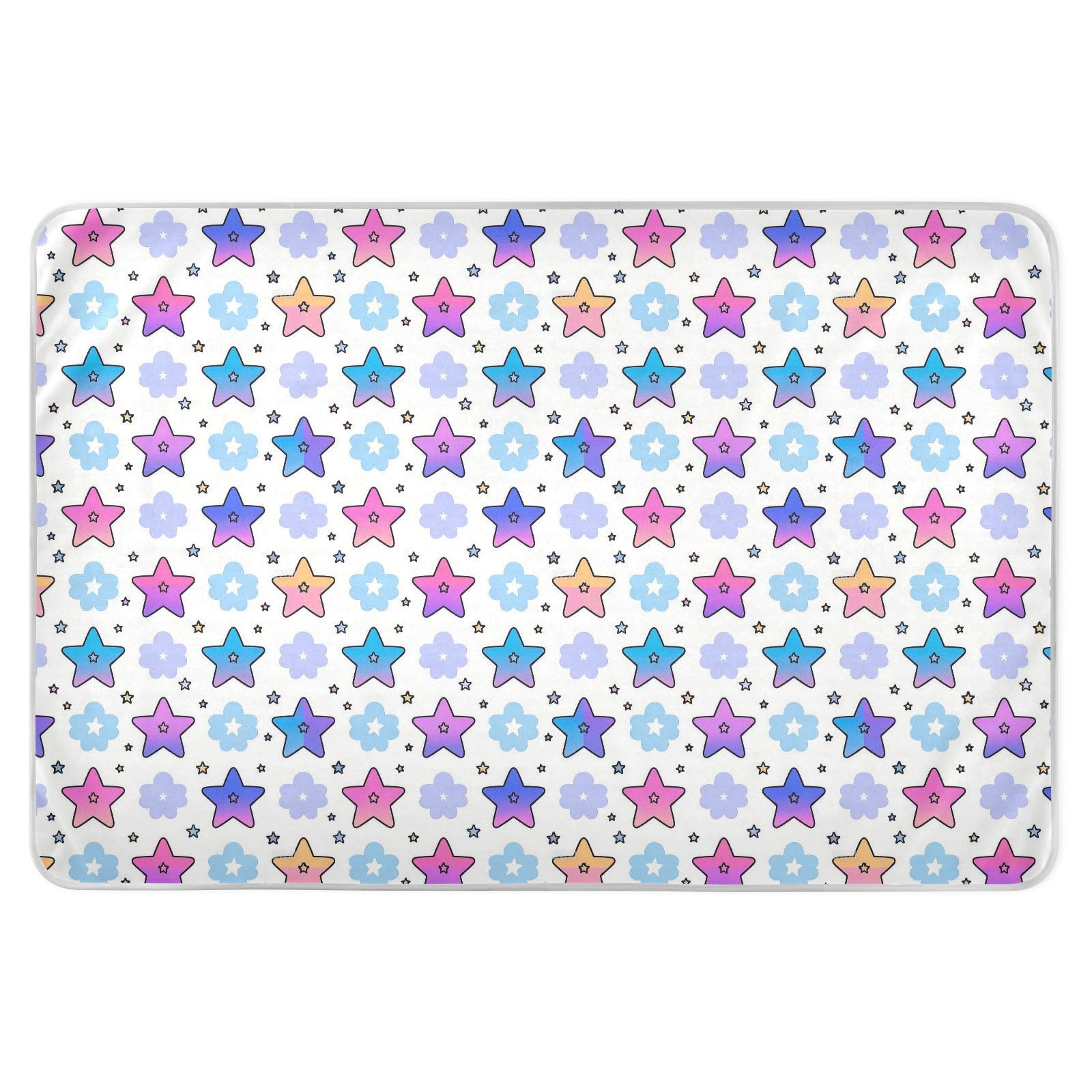 Colorful Stars Bed Underpads Soft Absorbent Baby Diaper Changing Pad Portable Cradle for Baby Toddler Children , 52