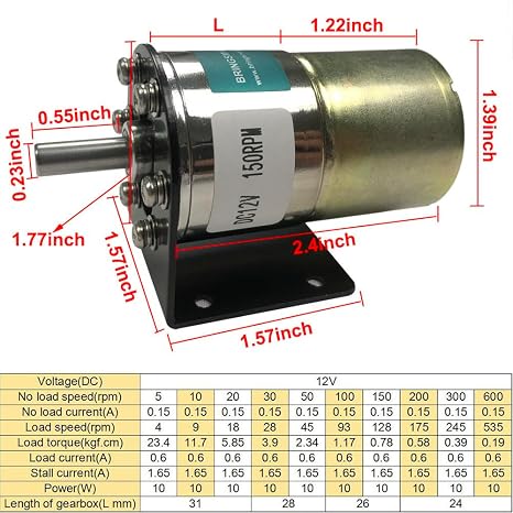 Bringsmart DC 12V 100rpm with Bracket 37mm Diameter Gearbox Geared Motor with 6MM Flange Couplings Centric Ouput Shaft Micro Gear Motor Large Torque Reduction Motor