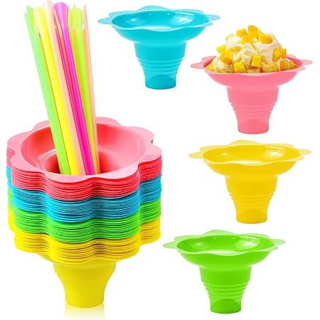 Slushie Cup Boao 200 Pcs 13.5oz Colorful Flower Snow Cone Cup With Spoon Snow Cone Supplies