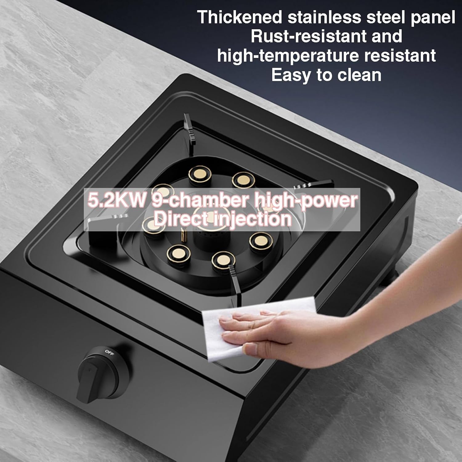 Portable Gas Stove,5.2KW 9-cavity High-Efficiency Cooktop,Stainless Steel Single-burner Countertop,with Flame Failure Protection,for Emergency Cooking(LPG)