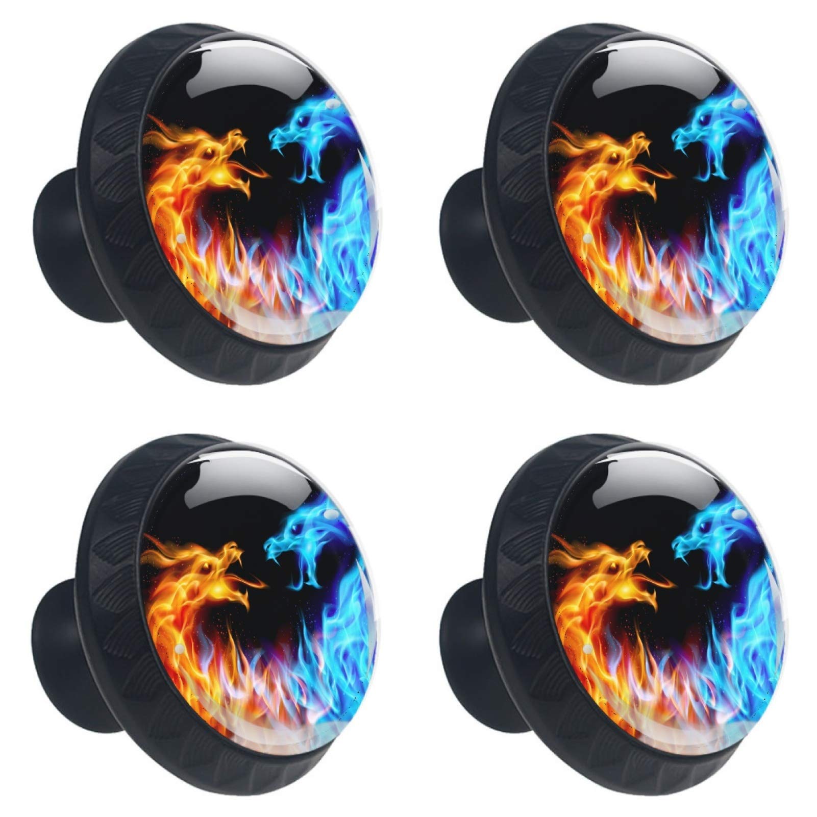 Boutons de meuble ronds en verre rouge bleu dragon de feu 4 pièces 30 mm