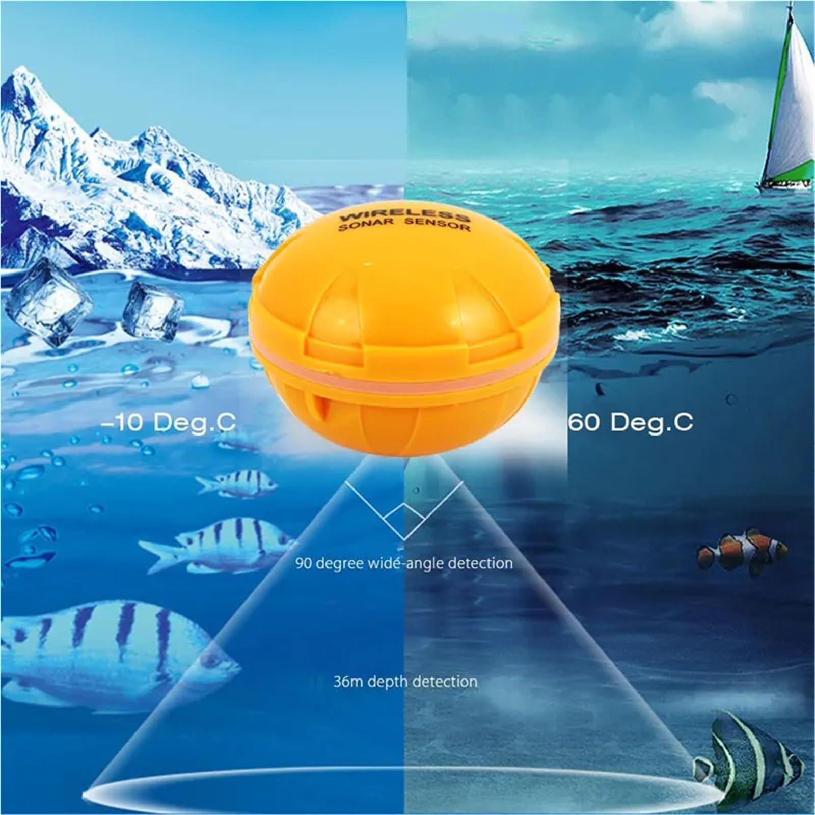 Sonda de Pesca Inteligente inalámbrica WiFi, for teléfono Inteligente, Tableta for Costa, Barco, 125 KHz, Lago, 36 m, mar(Groen)