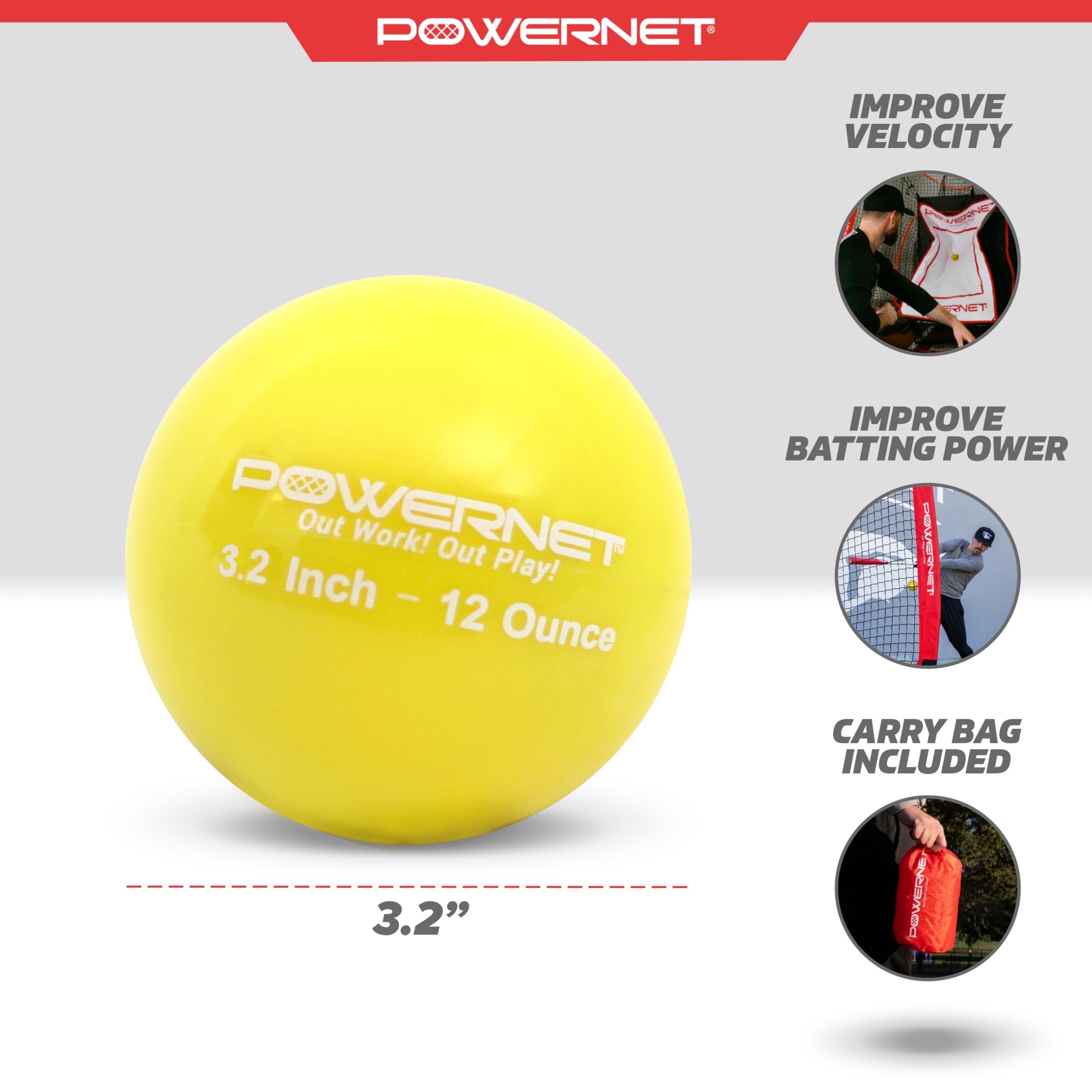 Powernet - Paquete de 6 Pelotas de Entrenamiento con Peso para Golpear, desarrollar Fuerza y músculo, Mejorar la técnica, Equipo de Entrenamiento para lanzar, Pelotas de sóftbol de 12 a 567 g