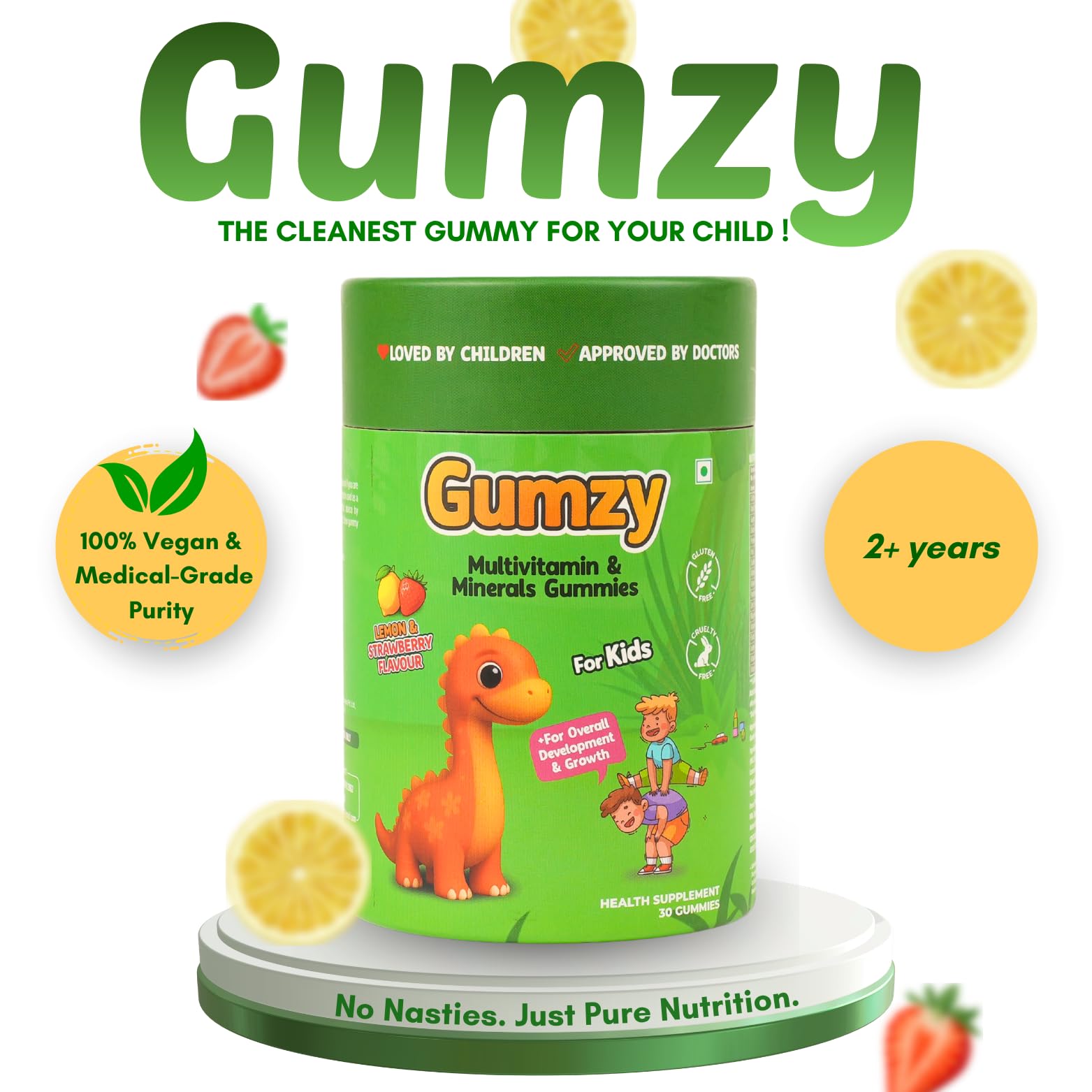 Kids Daily Multivitamin Gummies | 11 Vitamins & Minerals for Immunity, Growth, Bone Health & Brain Development | Sugar-Free, Vegan, Non-GMO | Lemon & Strawberry Flavour | Daily Chewable Supplement for Boys & Girls Age 2-12 | 30 Gummies — Amazon image 7