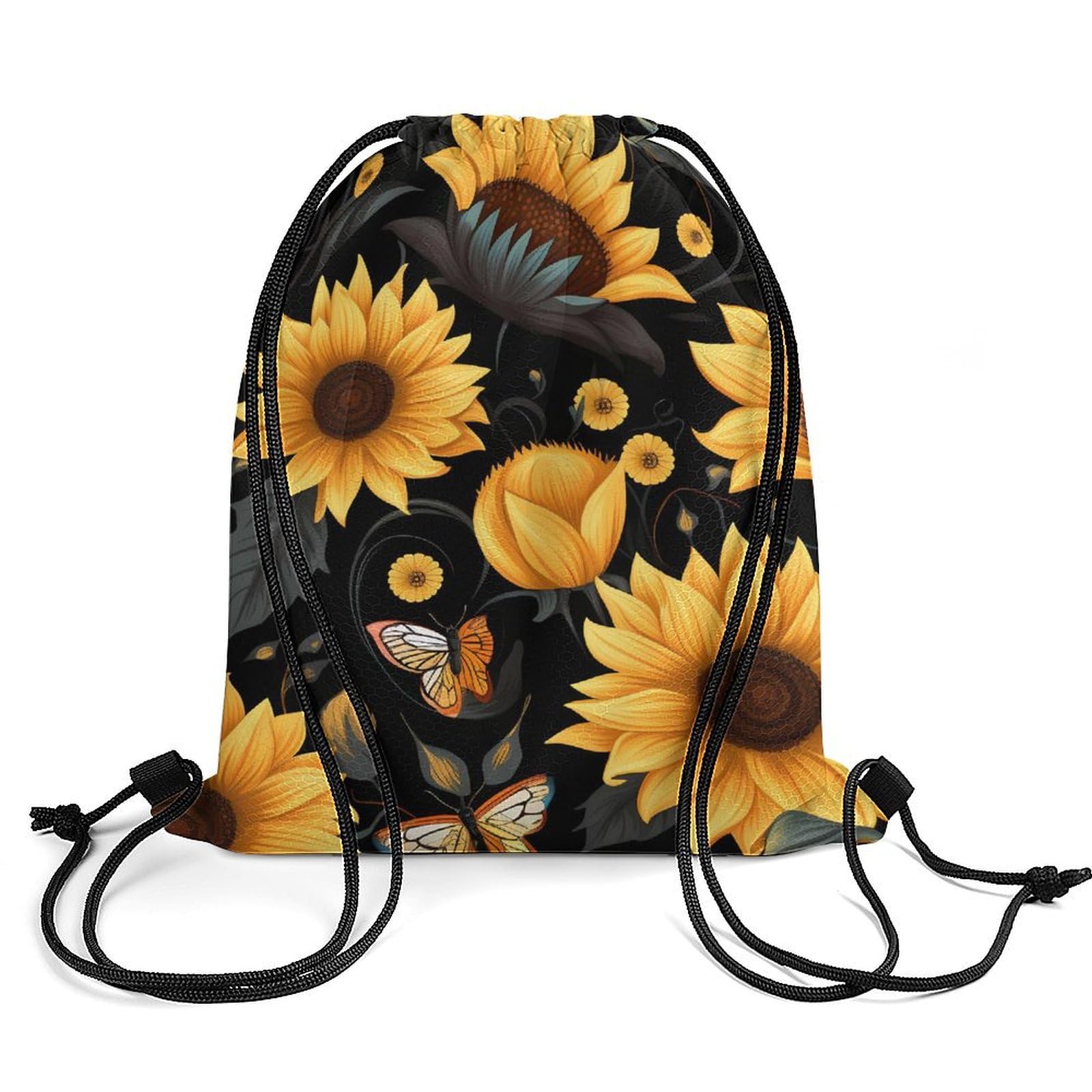 Butterfly Sunflower Drawstring Backpack Durable Sport Gym Bags Daypack for Men Women 35 * 42cm
