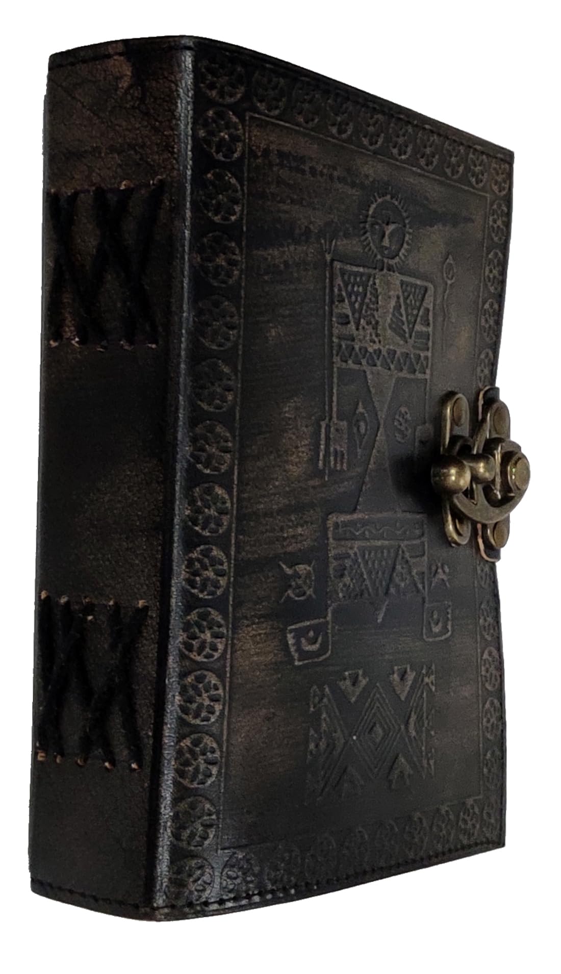 Purpledip Leather Diary Journal With Emboss Design 'Totem Pole' Handmade Tree-Free Cotton Paper With Deckled Edges In Antique Finish - Image 3