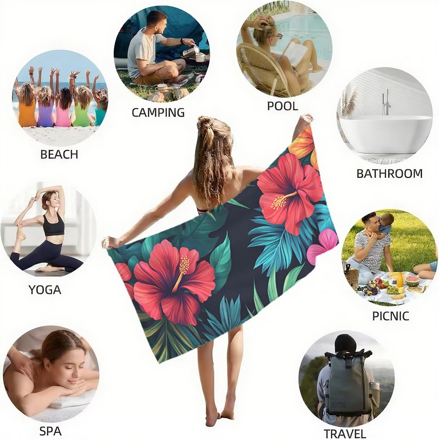 Toalla Playa Microfibra 150x200 Planta Diseño Super Absorbente Sin Arena Toalla Playa, con Cuerda Elástica, Ligero, Hombre, Mujer Ideal Toallas de Baño, Aplicable Gimnasio,Viajes, Natación, Color p403