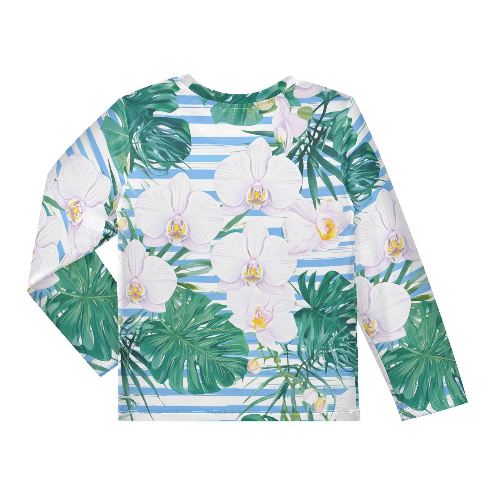 Orchid Monstera Fronds Stripe Rash Guard Shirt for Boys Sun Protection Shirt for Toddler Kid UPF50+ 7-8T