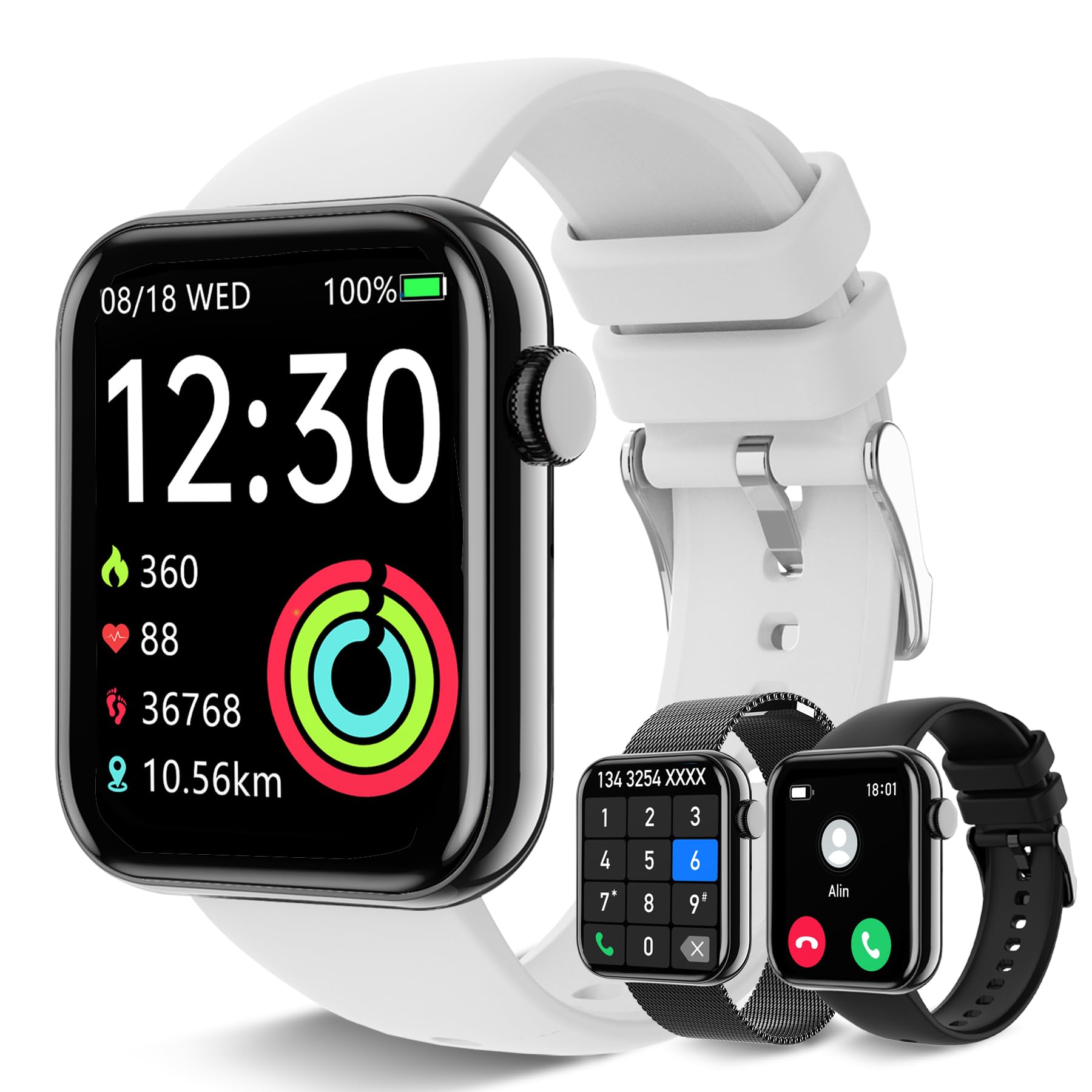 Smart Watch for Women Men(Answer/Dial Calls) 1.85" HD 3 Bands Smartwatch with Fitness Step Tracker/Heart Rate/Sleep/Stress Monitor, 120+ Sports Modes IP68 Waterproof Compatible Android iPhone Phones