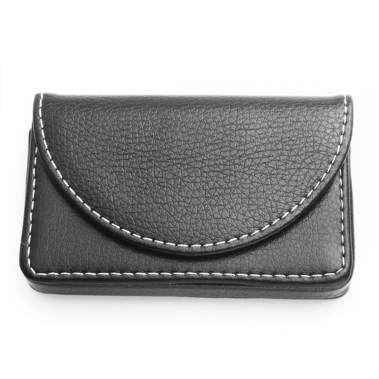 QICAITU polyurethane Leather Business Card Holder Name Card Case Credit Card Wallet Universal Card Holder with Magnetic Shut Black(Hold 25 pcs of