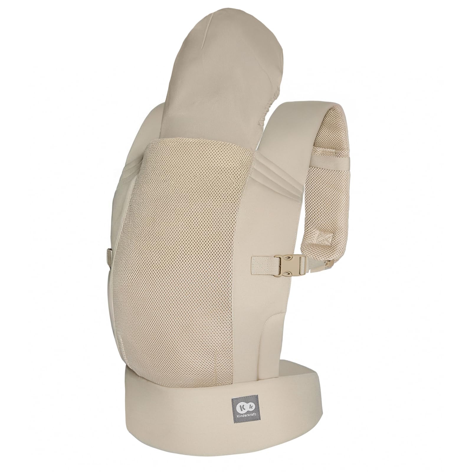 Kinderkraft ergonomische Babytrage CARRYBEE ab 3 Monaten bis 20 kg, verstellbar, feste Kapuze, aus Baumwolle und atmungsaktivem Polyester-Mesh, leicht, Beige