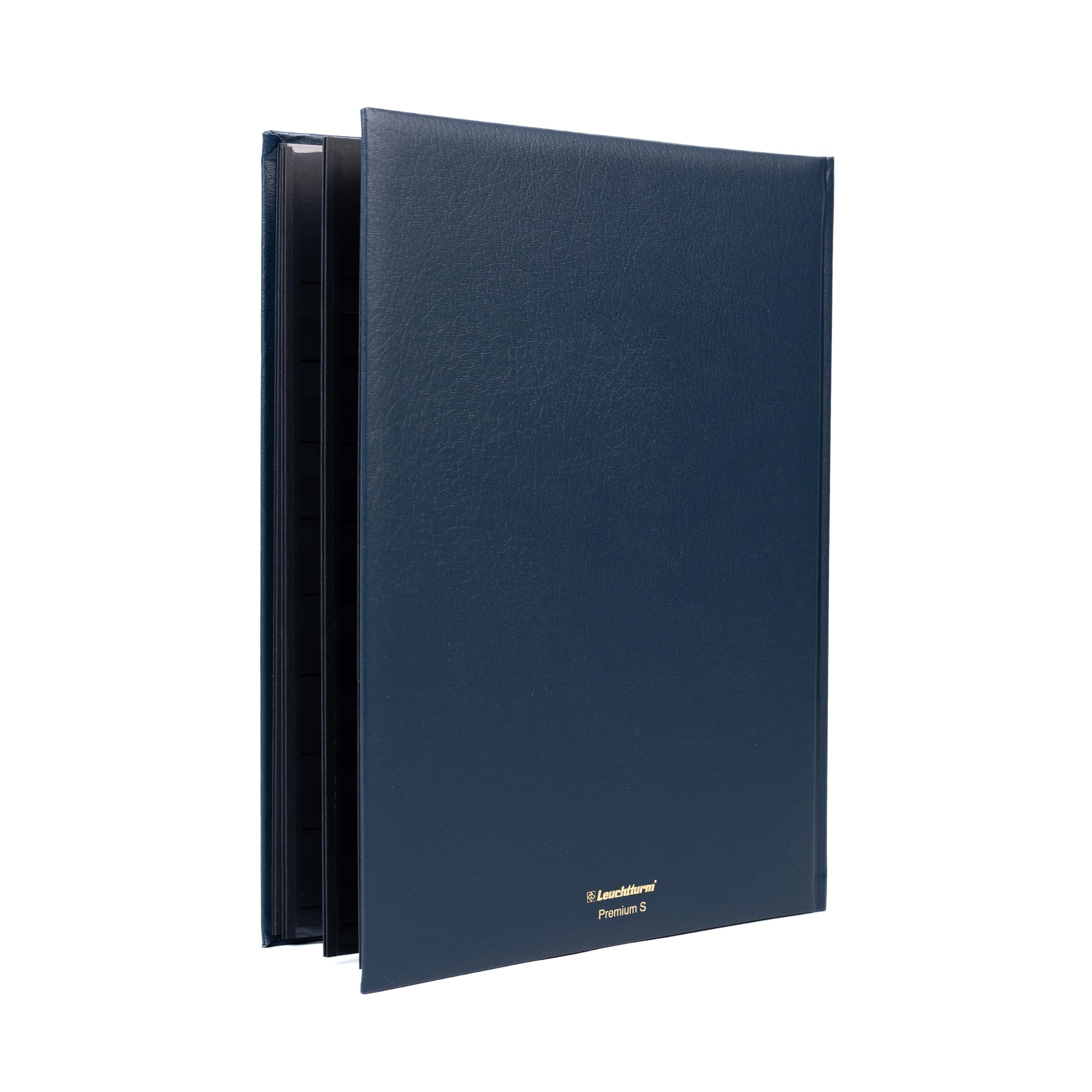 Leuchtturm 304065 Briefmarken-Sammelalbum - Einsteckbuch Premium, 32 Schwarze DIN A4-Seiten, Einband LEFA - blau wattiert
