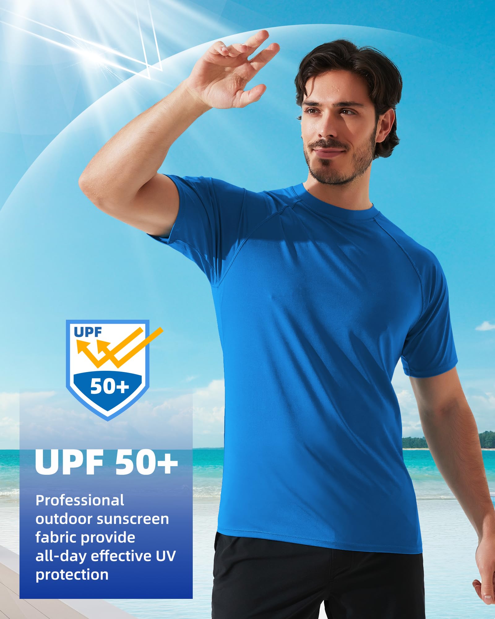 Arcweg Rashguard Mare Surf Uomo Maniche Corte Protezione Solare UV UPF 50+ Asciugatura Veloce Maglia Anti UV Pescs Stile Sciolto Elastica Maglietta Piscina - 3