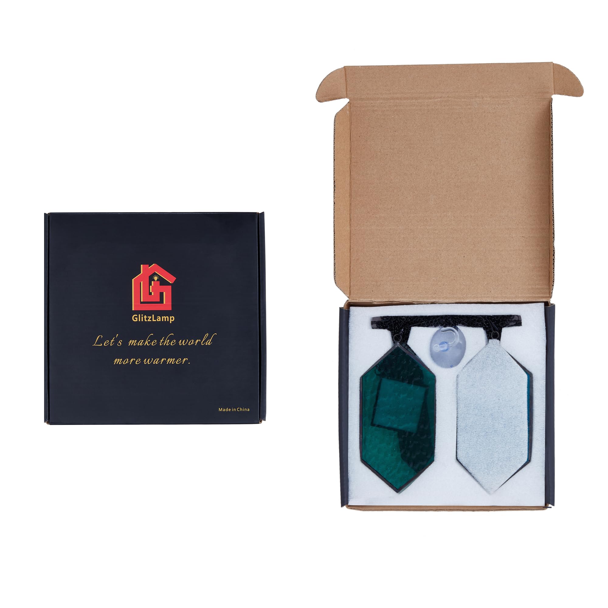 Glasmalerei, Fensterdekoration, Sonnenfänger aus Glasmalerei für Fenster, modernes Design Heimdekoration, Geschenke für Paare (Blau-Grün)