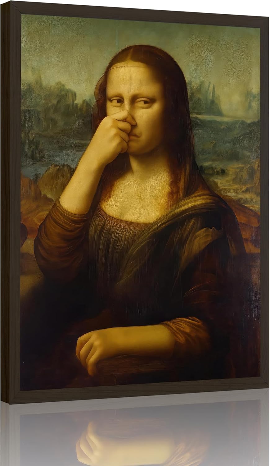 Funny Mona Lisa Bathroom Canvas Wall Art Pinching Nose Humor Wall Decor Picture Classical Painting Amusing Toilet Artwork Vintage Whimsical Poster Print for Bathroom Home Decoration (16inx24in)