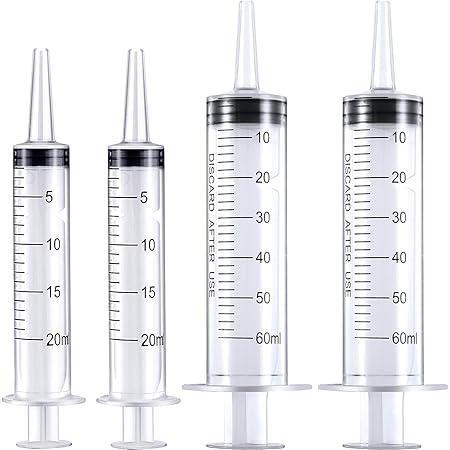 Large Plastic Syringe for Scientific Labs 4 Pack Measuring Syringe Tools Dispensing Multiple Uses (20 ml and 60 ml)