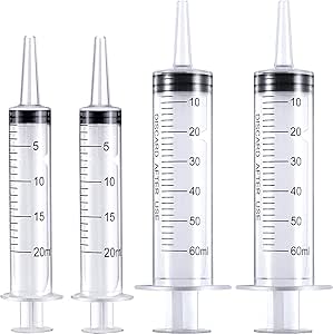 Large Plastic Syringe for Scientific Labs 4 Pack Measuring Syringe Tools Dispensing Multiple Uses (20 ml and 60 ml)