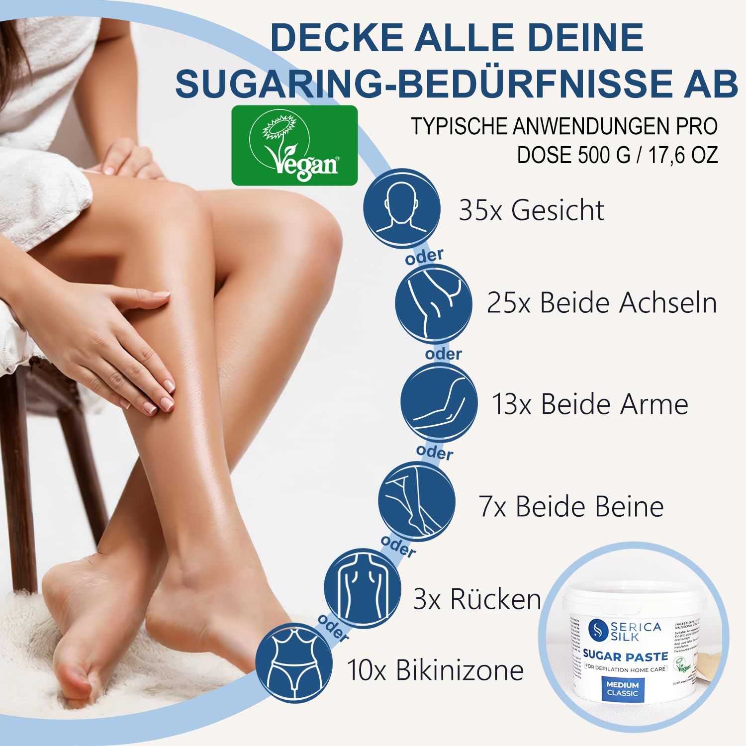 Sugaring Paste Haarentfernung Wachs 500g – Mittlere Dichte, Zuckerwachs für Körper, Brazilian/Bikini & Beine | Für Anfänger & Profis, Salon & Zuhause | Ohne Erhitzen, Vegan & Hypoallergen