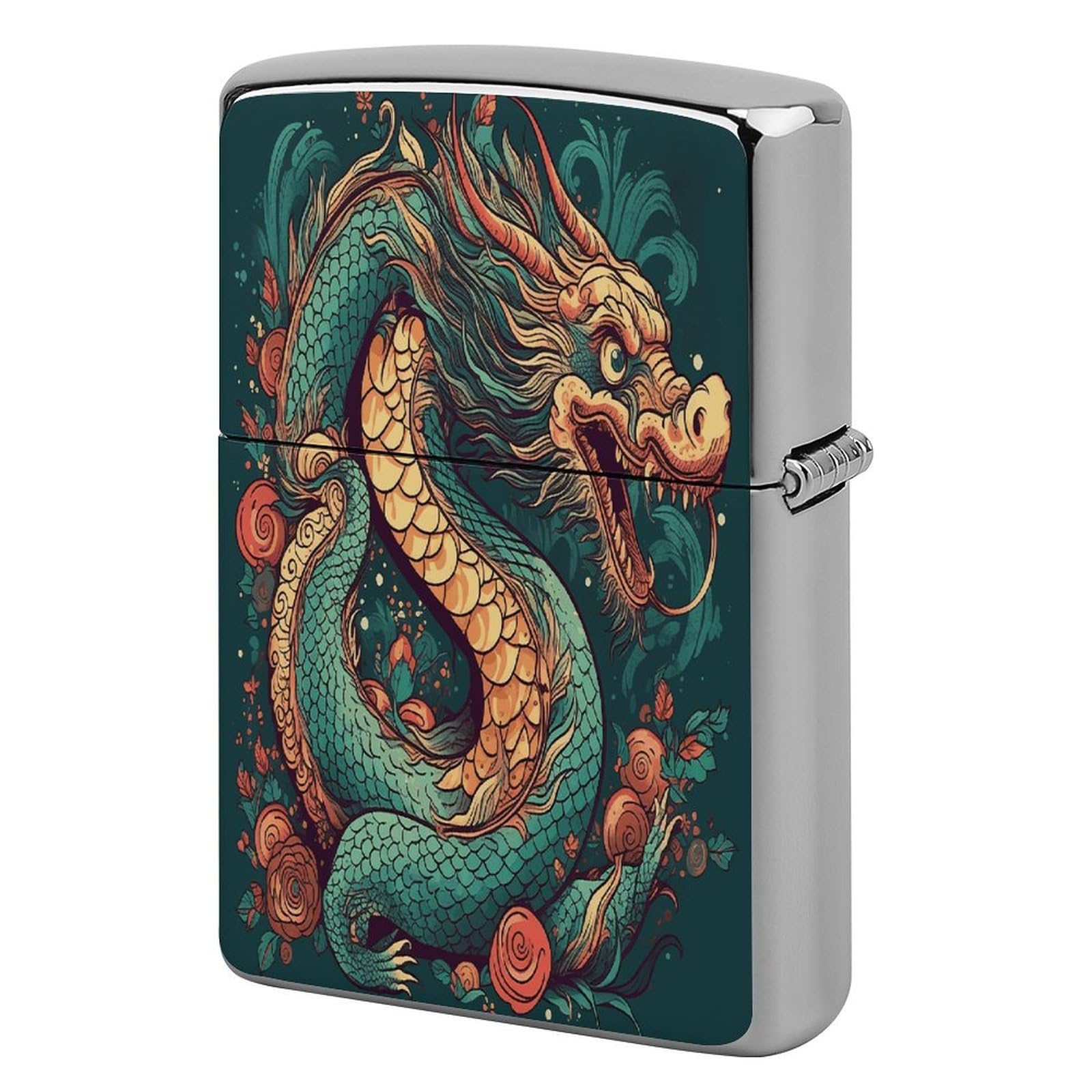 Fekiloot Style Oriental Dragon Pattern Lighter Case Cover Metal Lighter Case
