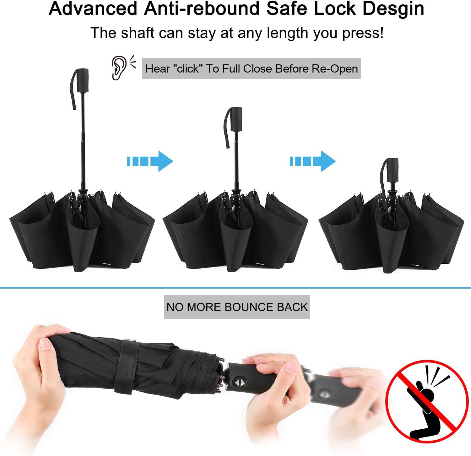 G4Free Compact Travel Umbrella with SAFE LOCK Double Canopy Windproof Auto Open Close Folding Umbrella